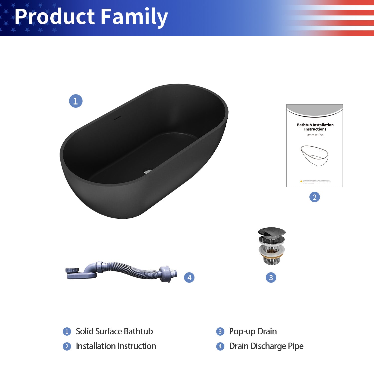 59 in. Oval Solid Surface Freestanding Bathtub, One-Piece Soaking Tub for Small to Medium Bathrooms