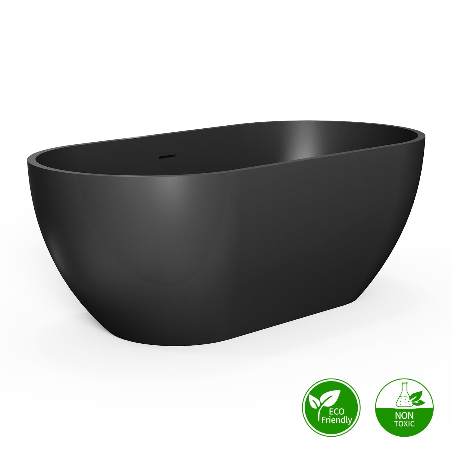 59 in. Oval Solid Surface Freestanding Bathtub, One-Piece Soaking Tub for Small to Medium Bathrooms