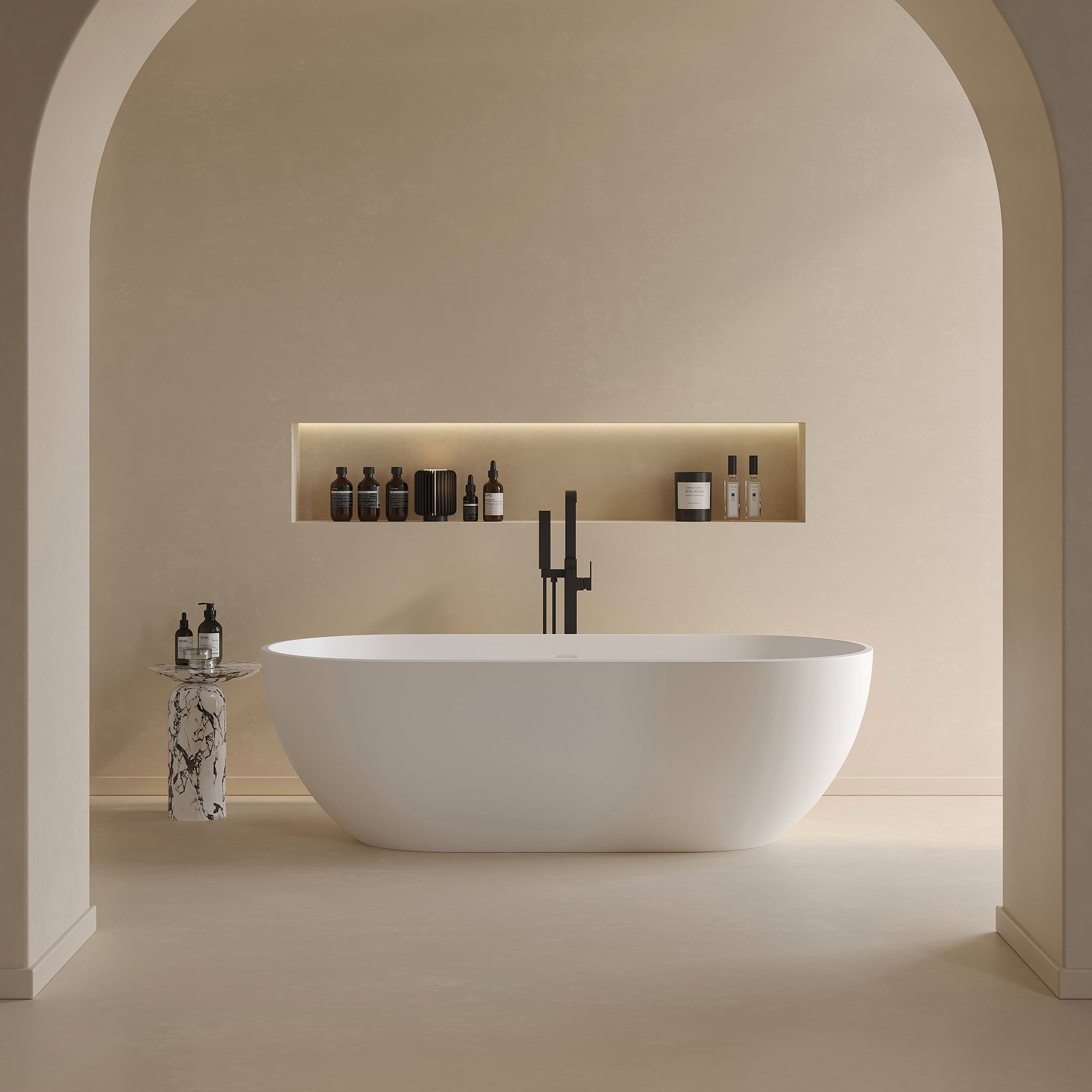 69" Oval Solid Surface Freestanding Soaking Bathtub