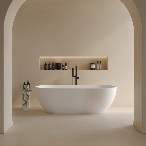 69" Oval Solid Surface Soaking Bathtub with Overflow