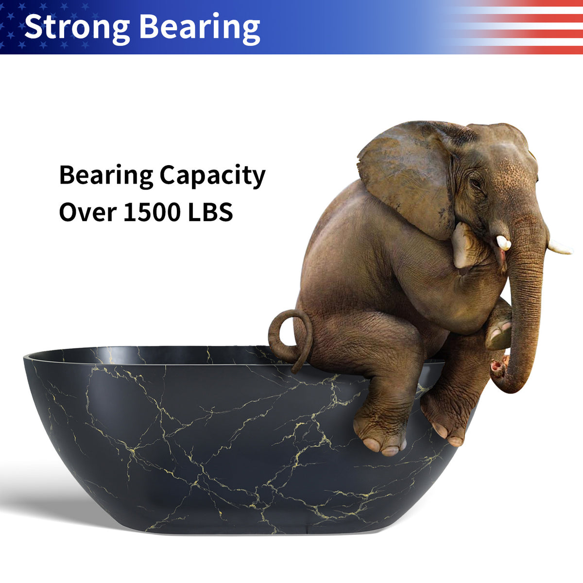 69 in. Black Marble Look Solid Surface Freestanding Soaking Bathtub with Gold Veining