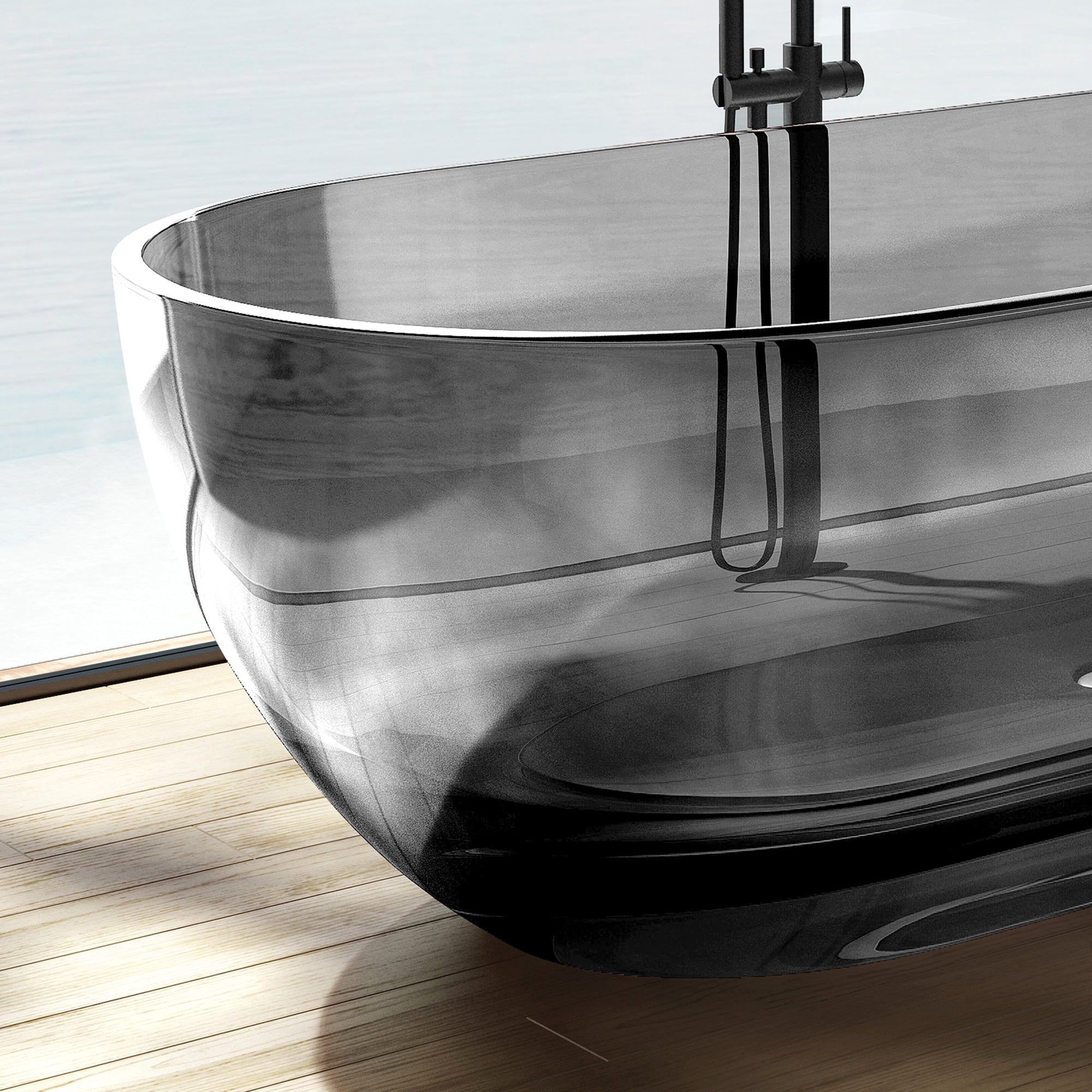 69" Oval Transparent Black Solid Surface Freestanding Soaking Bathtub