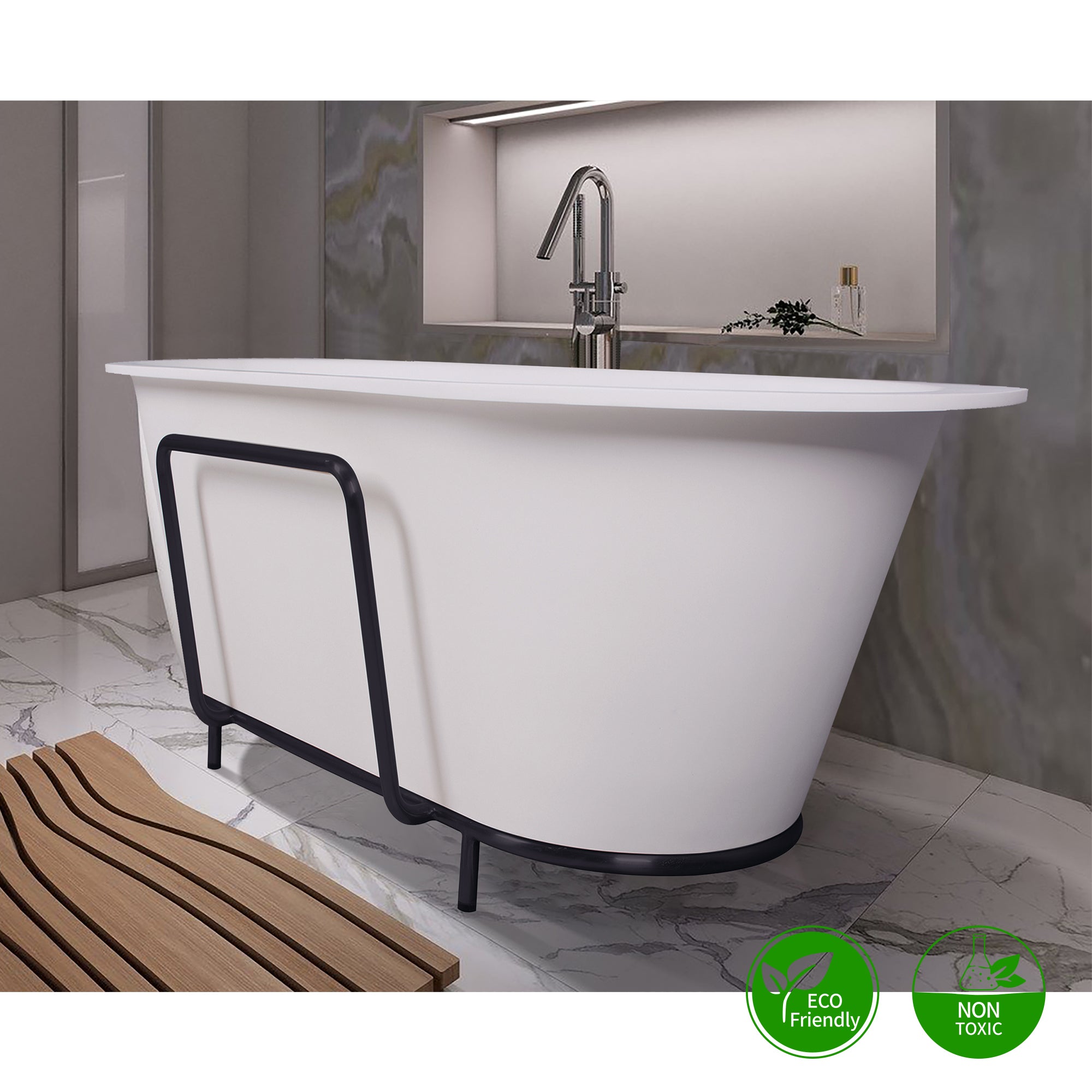 Baignoire autoportante ovale de 71 po avec surface solide et trop-plein RX-S07-71