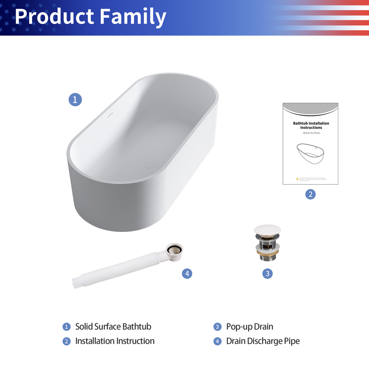 RAINLEX 67 in. Oval Solid Surface Freestanding Soaking Bathtub (S09)