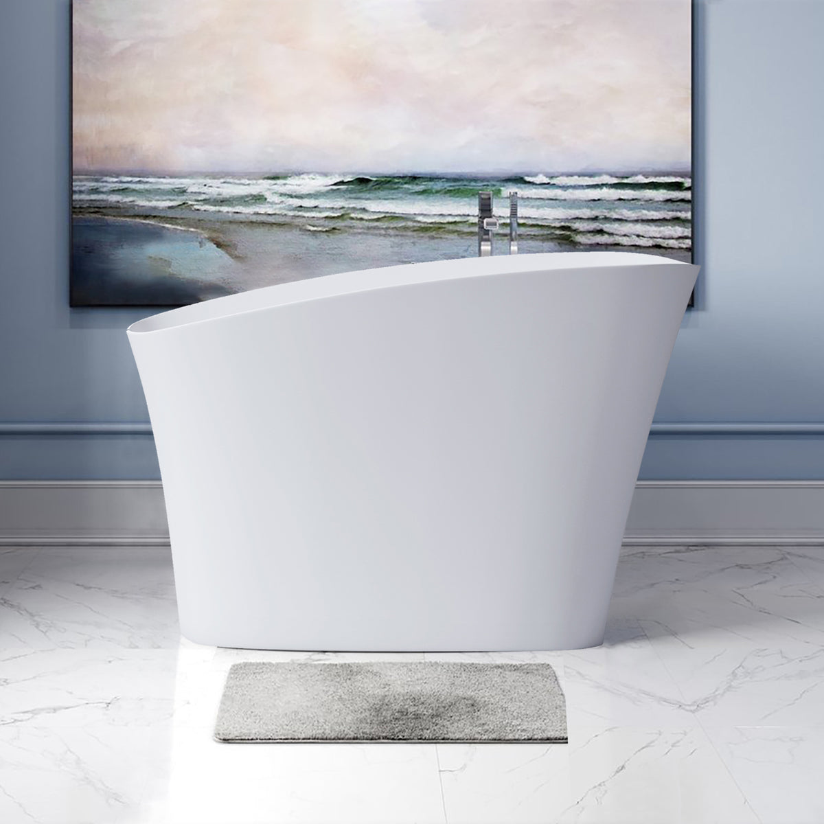 RAINLEX 51 in. Solid Surface Freestanding Soaking Bathtub