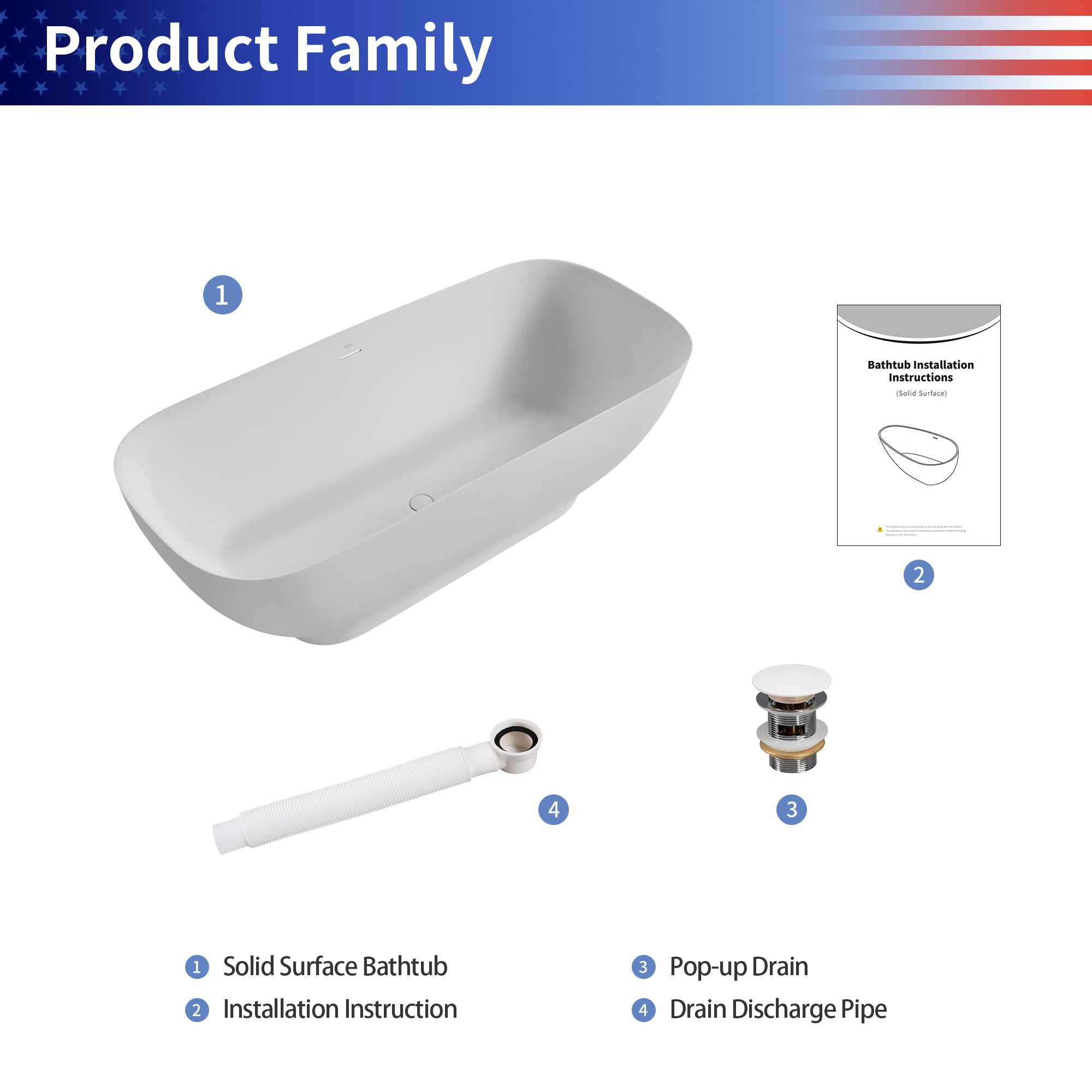 63" Oval Shaped Freestanding Solid Surface Soaking Bathtub with Overflow RX-S14-63