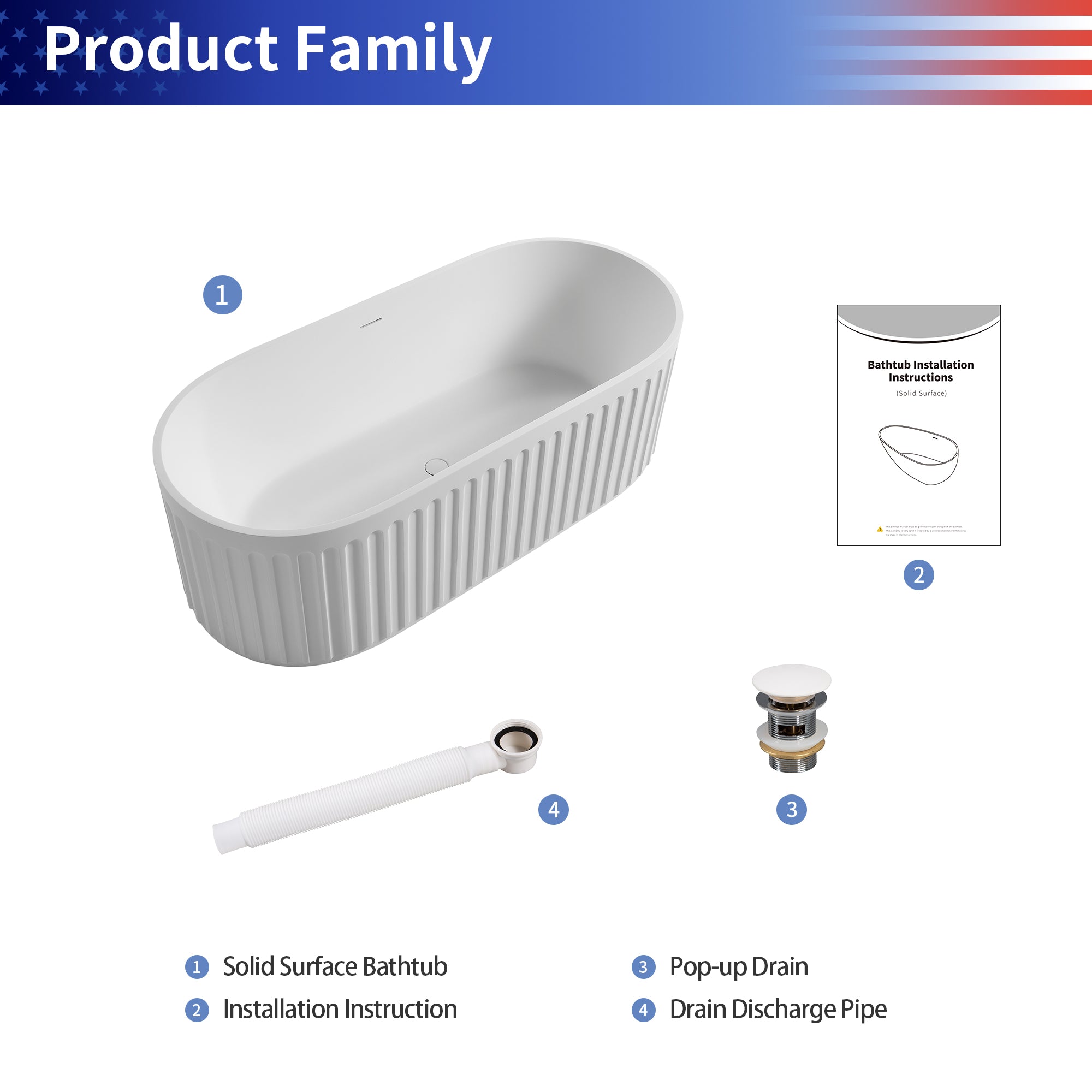67" Oval Solid Surface Freestanding Soaking Bathtub