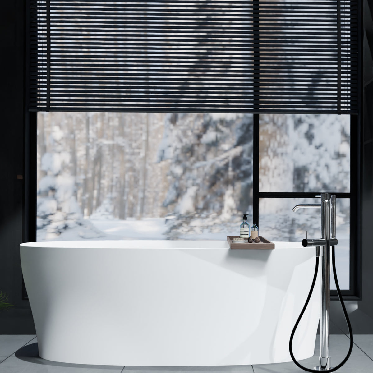 RAINLEX 63" Solid Surface Freestanding Soaking Bathtub (S17)