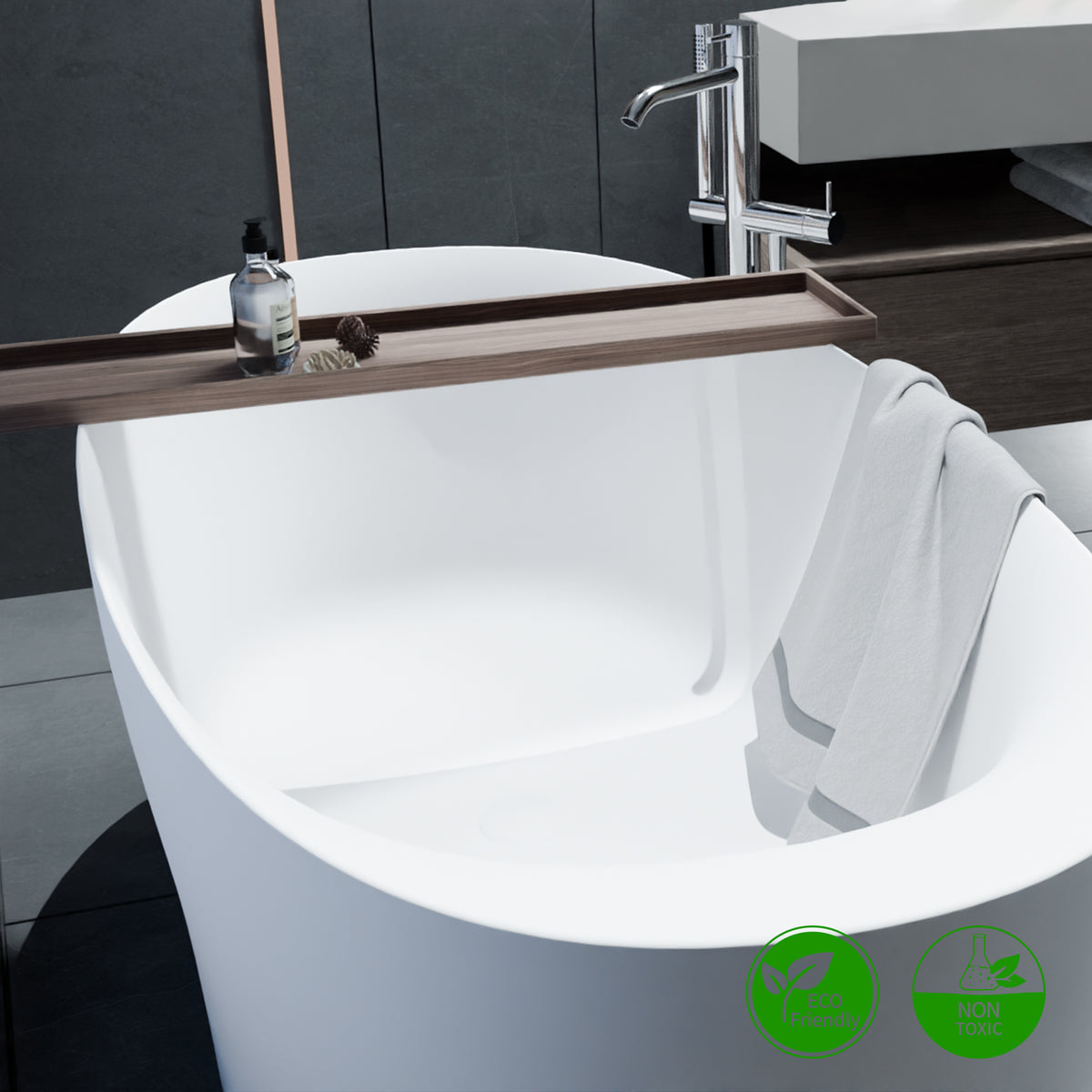 RAINLEX 63" Solid Surface Freestanding Soaking Bathtub (S17)