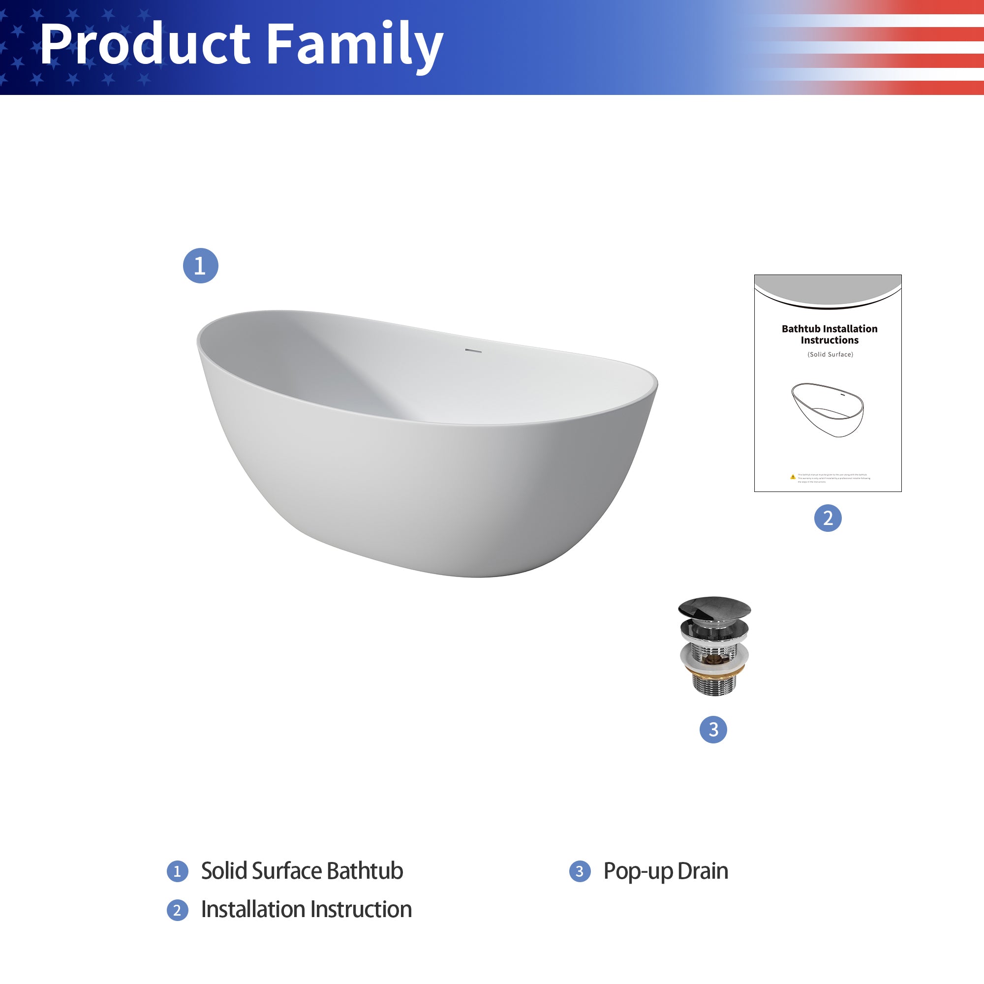 65" Stone Resin Freestanding Soaking Bathtub