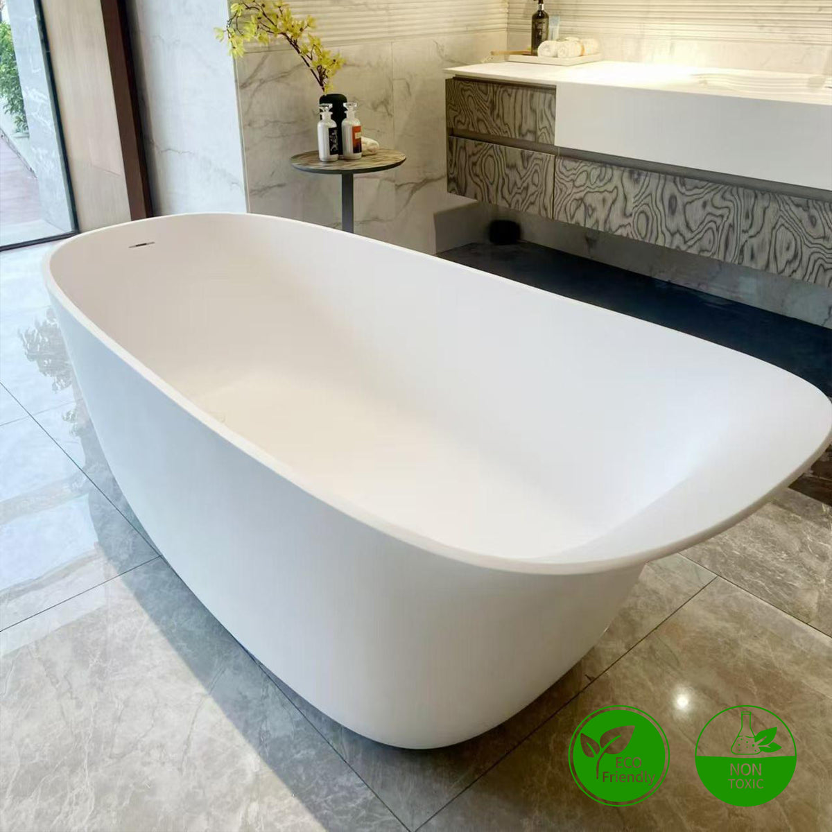 RAINLEX 63" Solid Surface Freestanding Soaking Bathtub (S19)