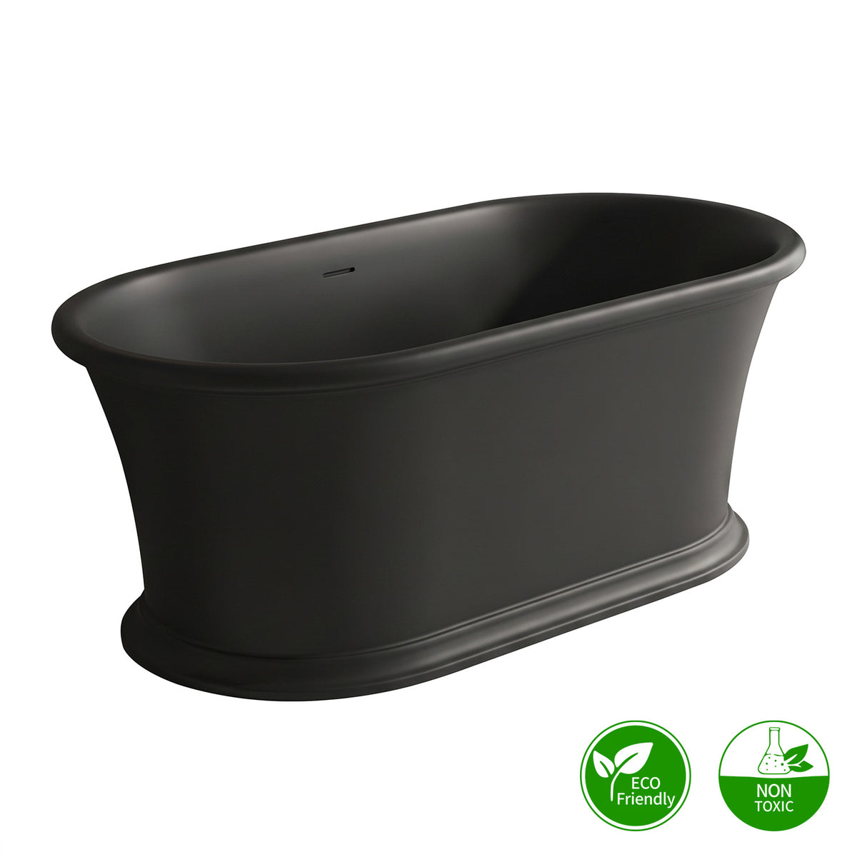 61 in. Matte Black Solid Surface Freestanding Soaking Bathtub