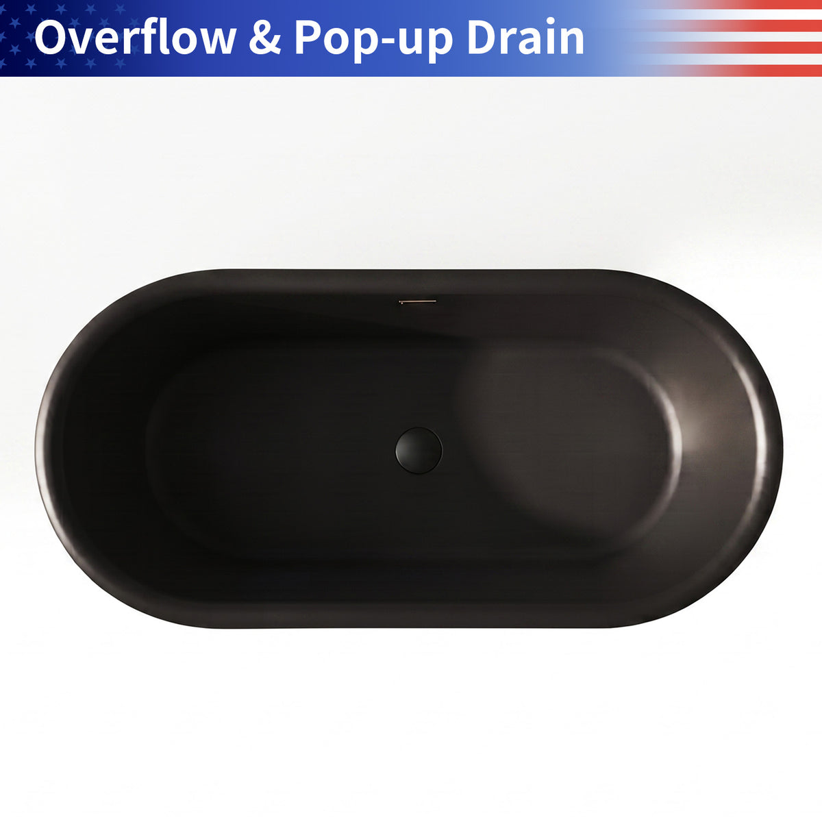 61 in. Matte Black Solid Surface Freestanding Soaking Bathtub