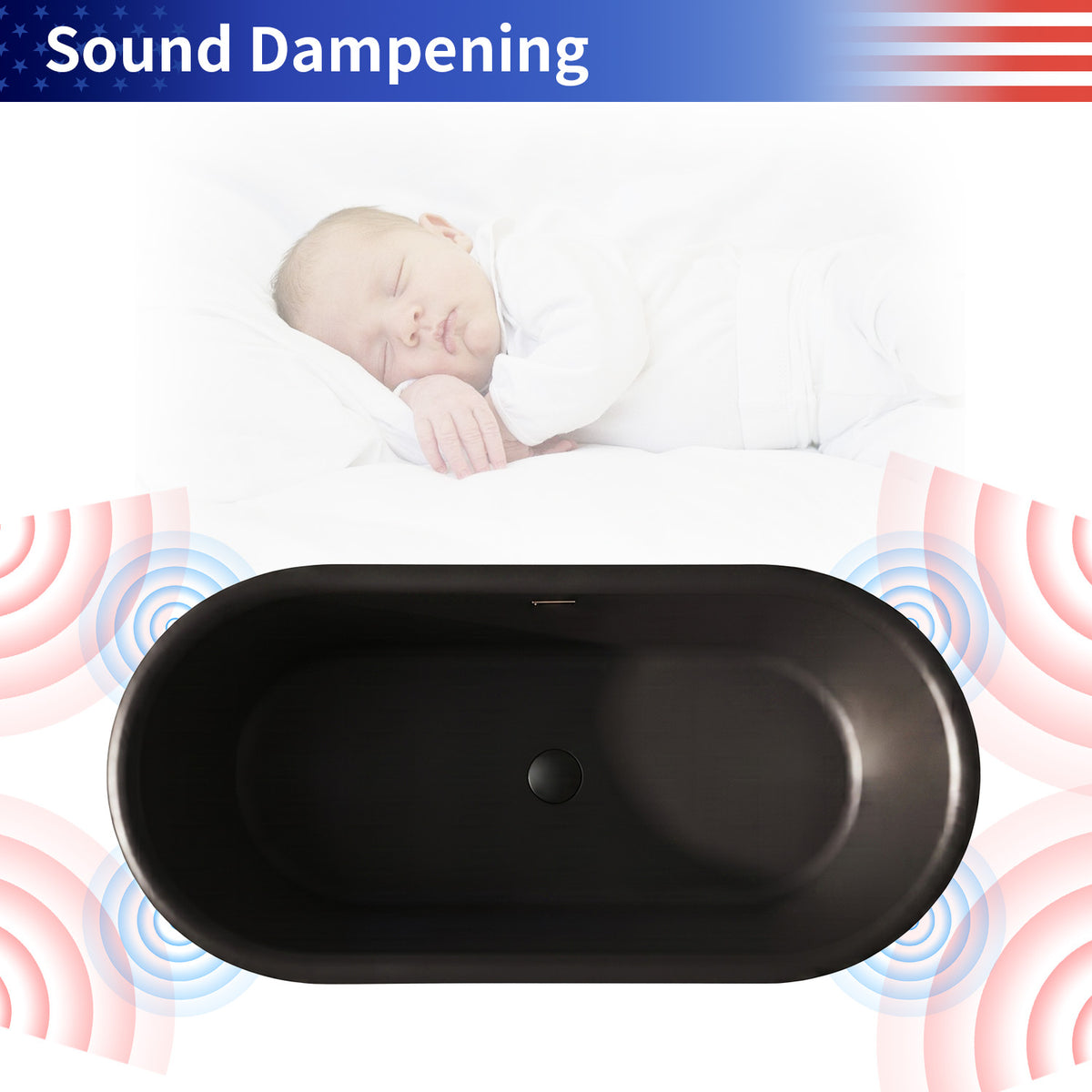 61 in. Matte Black Solid Surface Freestanding Soaking Bathtub