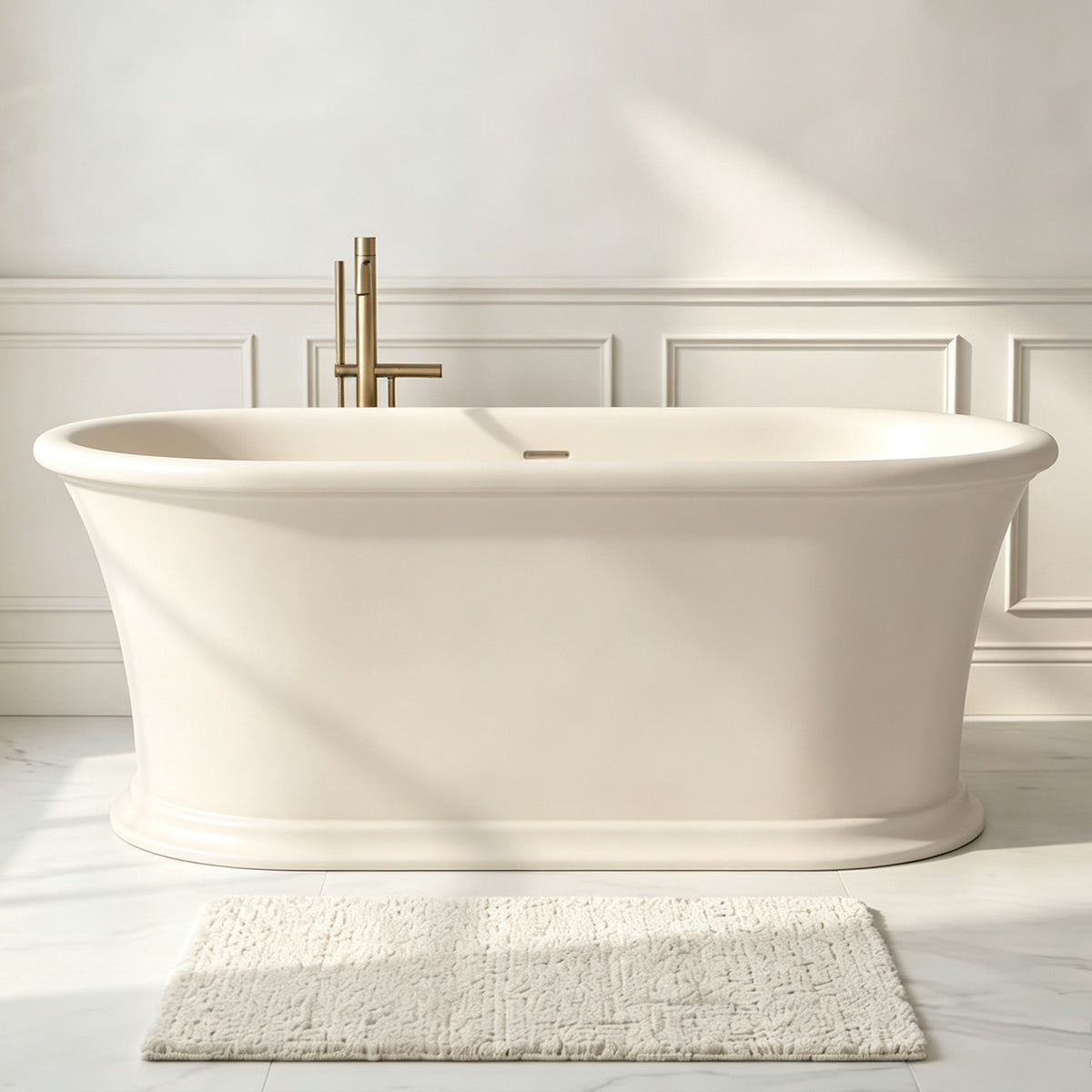 61 in. Matte Cream Solid Surface Freestanding Soaking Bathtub