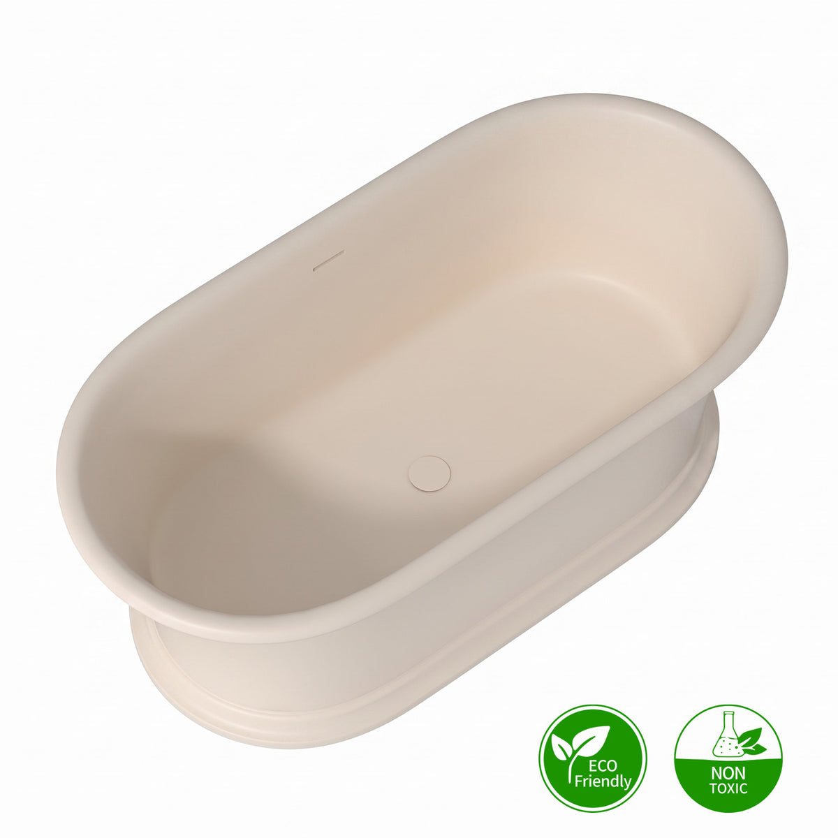61 in. Matte Cream Solid Surface Freestanding Soaking Bathtub