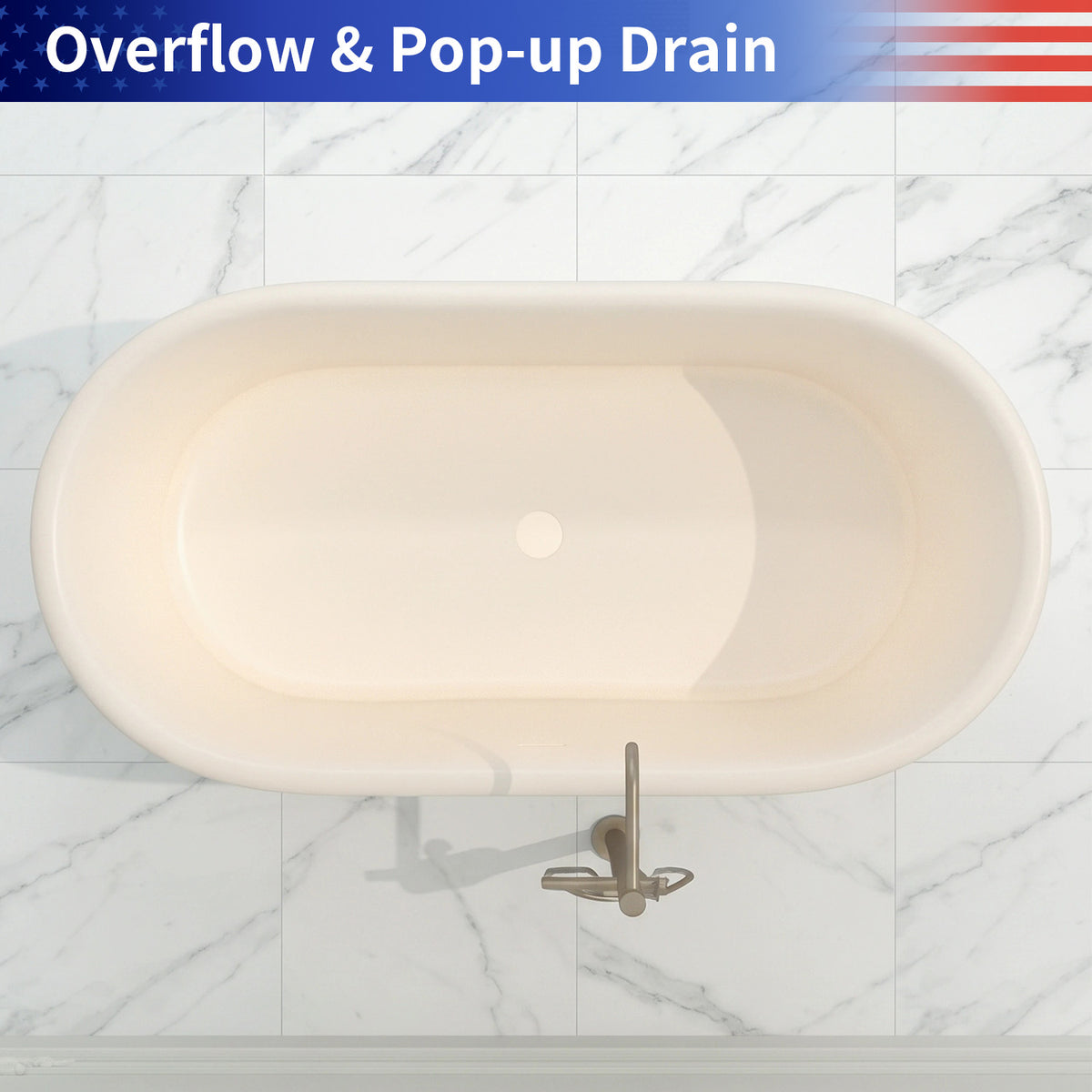 61 in. Matte Cream Solid Surface Freestanding Soaking Bathtub