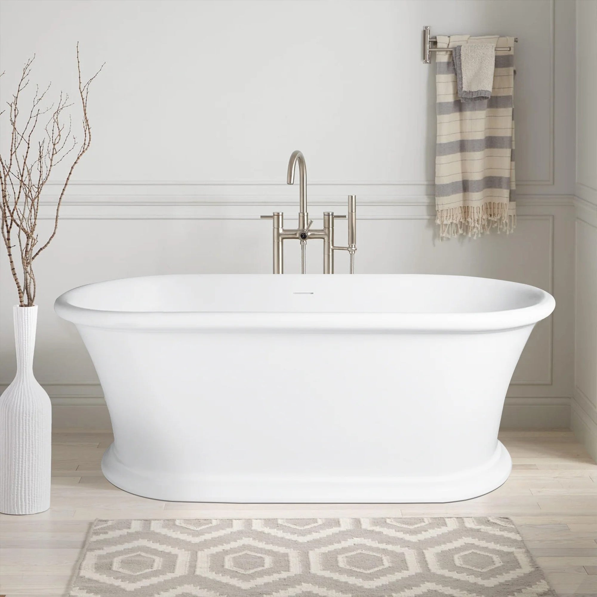 61" Solid Surface Freestanding Soaking Bathtub