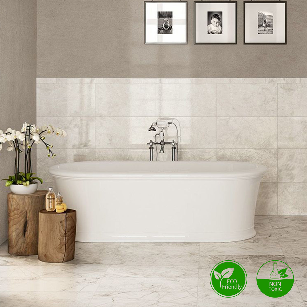 RAINLEX 61" Solid Surface Freestanding Soaking Bathtub
