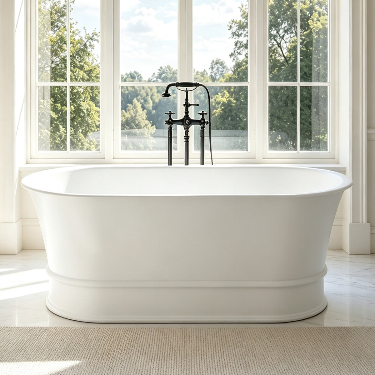 67 in. Freestanding Solid Surface Soaking Bathtub, Matte White