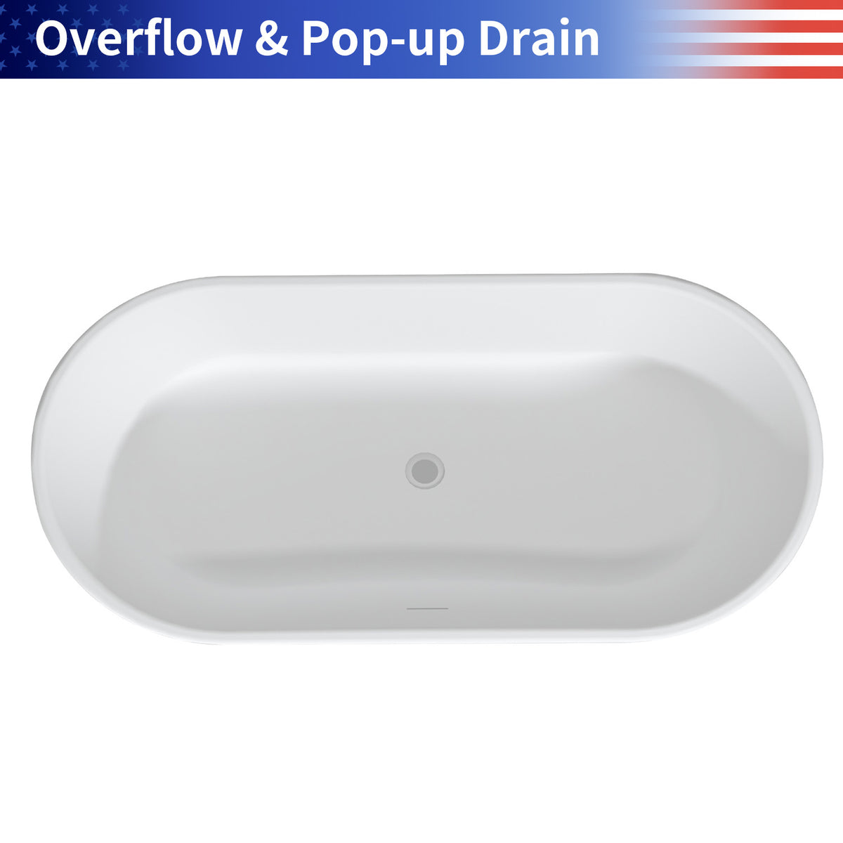 67 in. Freestanding Solid Surface Soaking Bathtub, Matte White