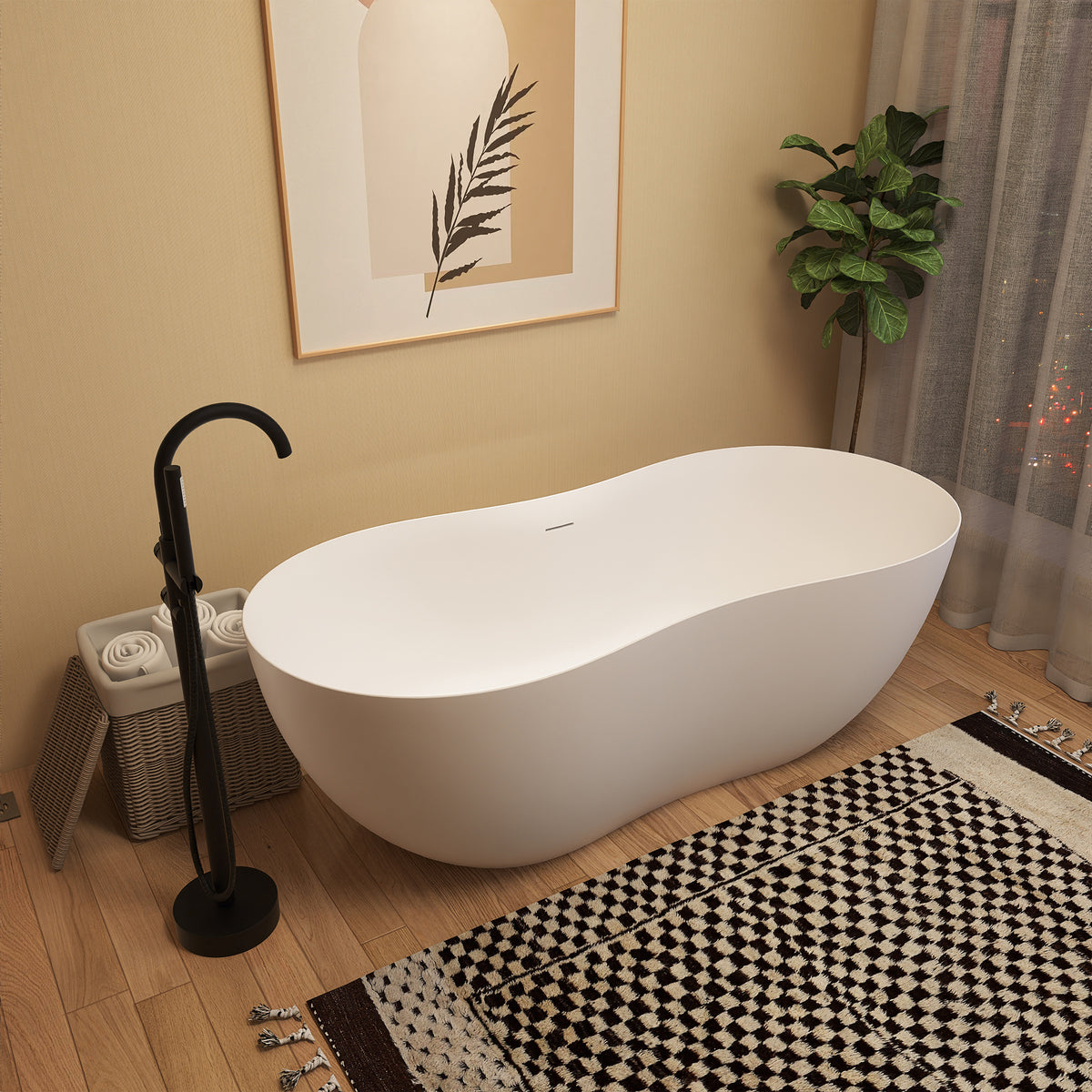 RAINLEX 67" Solid Surface Freestanding Soaking Bathtub (S22)