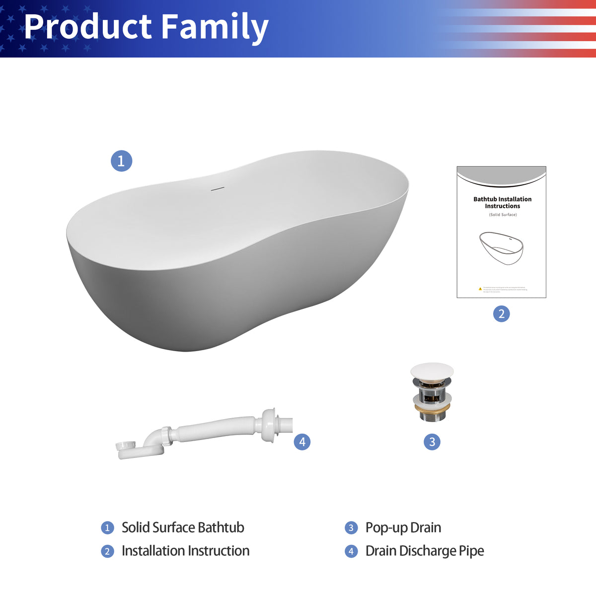 RAINLEX 67" Solid Surface Freestanding Soaking Bathtub (S22)
