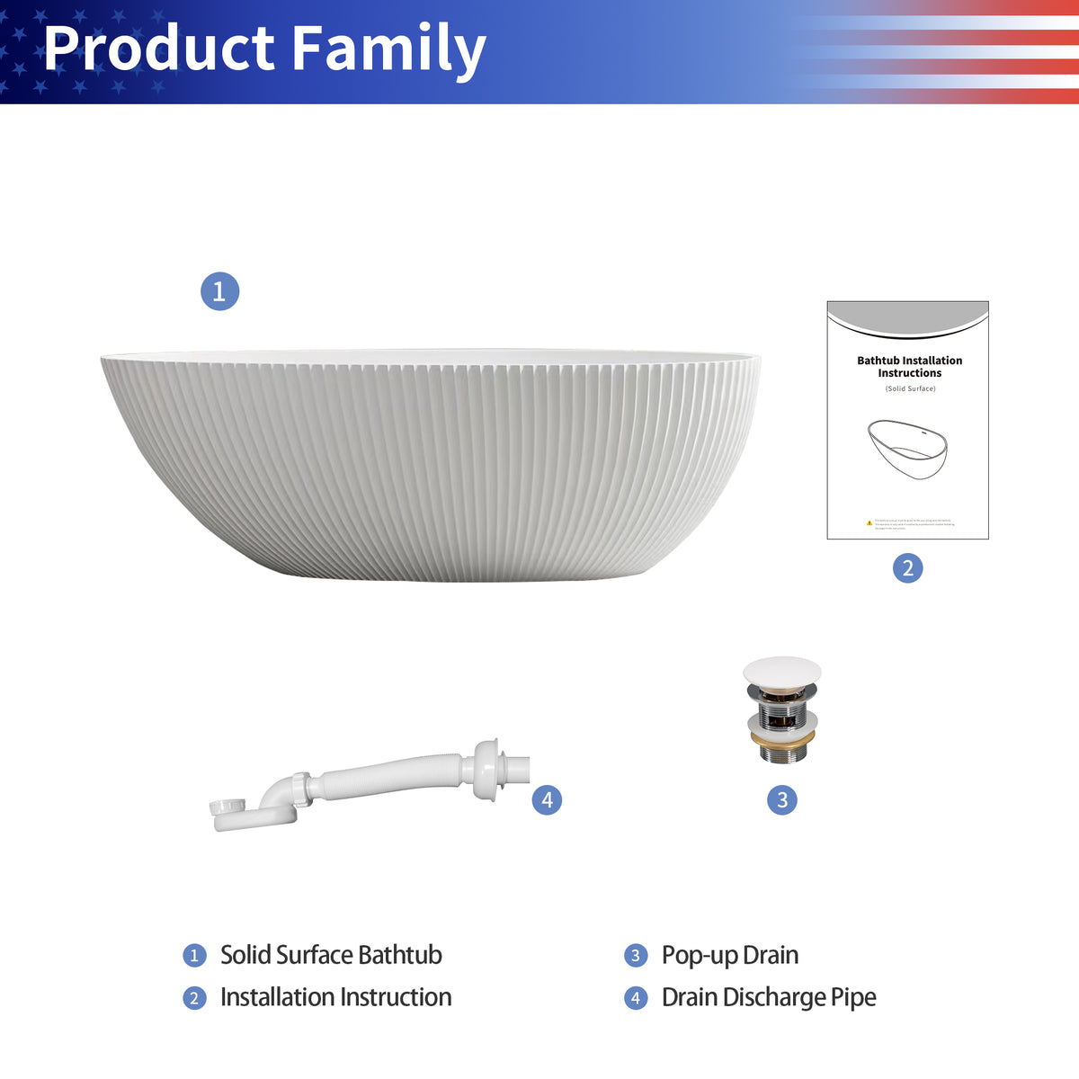 67" Solid Surface Freestanding Soaking Bathtub (S23)