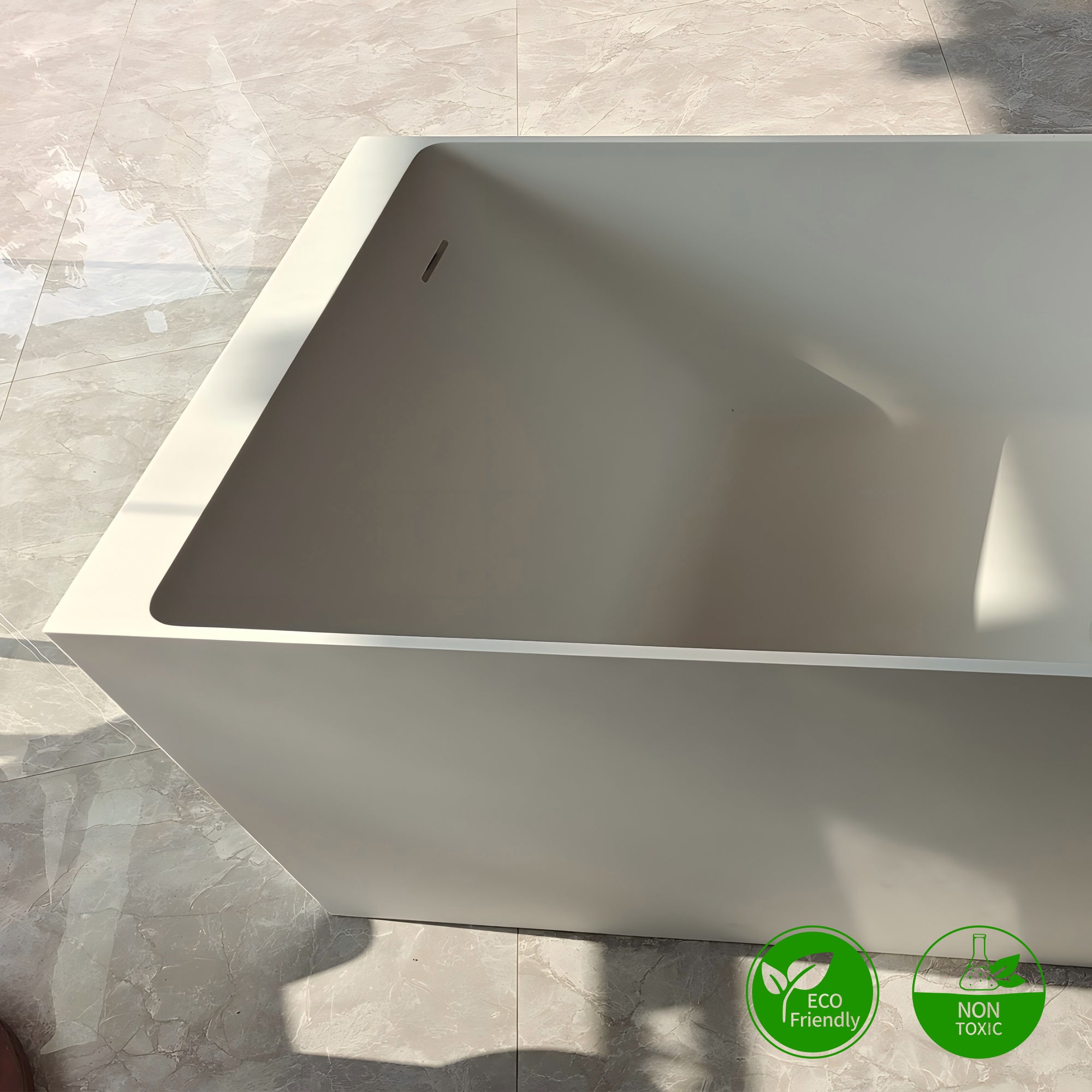 59" Solid Surface Freestanding Soaking Bathtub