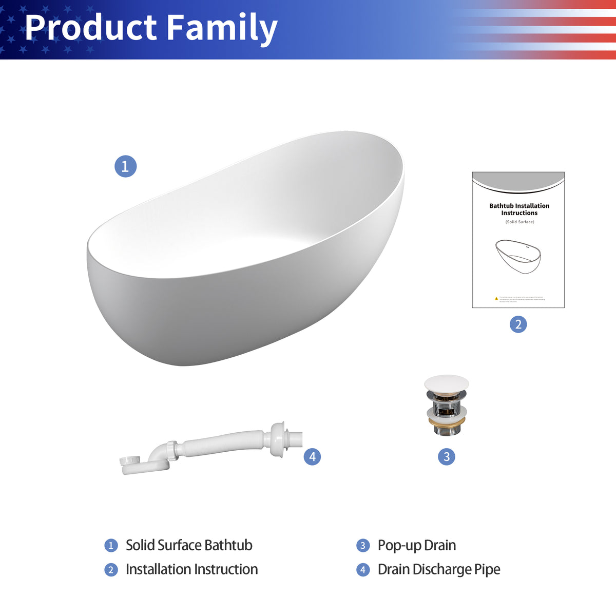 63" Solid Surface Freestanding Soaking Bathtub (S26)