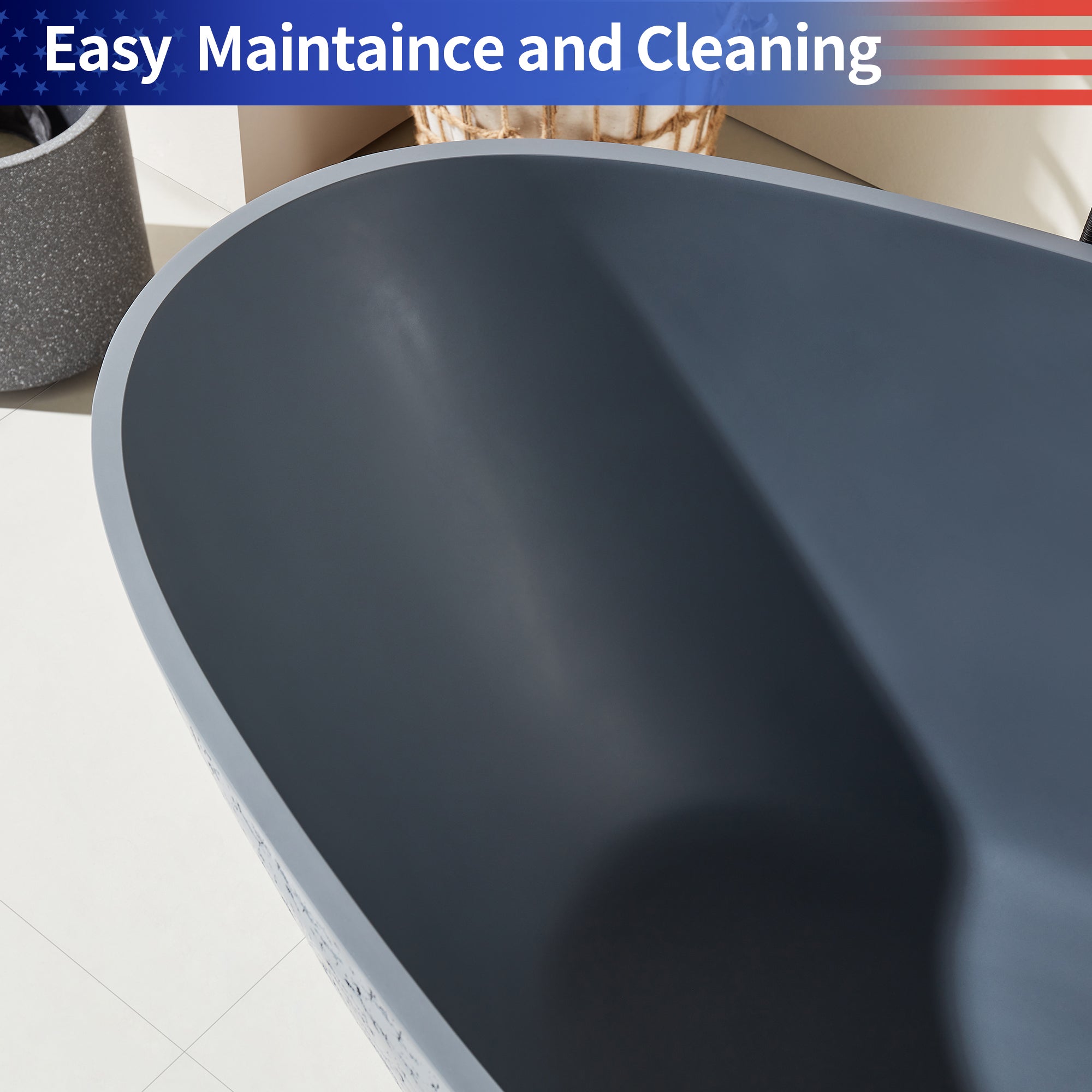 Rainlex 67" Egg-Shaped Cement-Textured Stone Resin Freestanding Bathtub