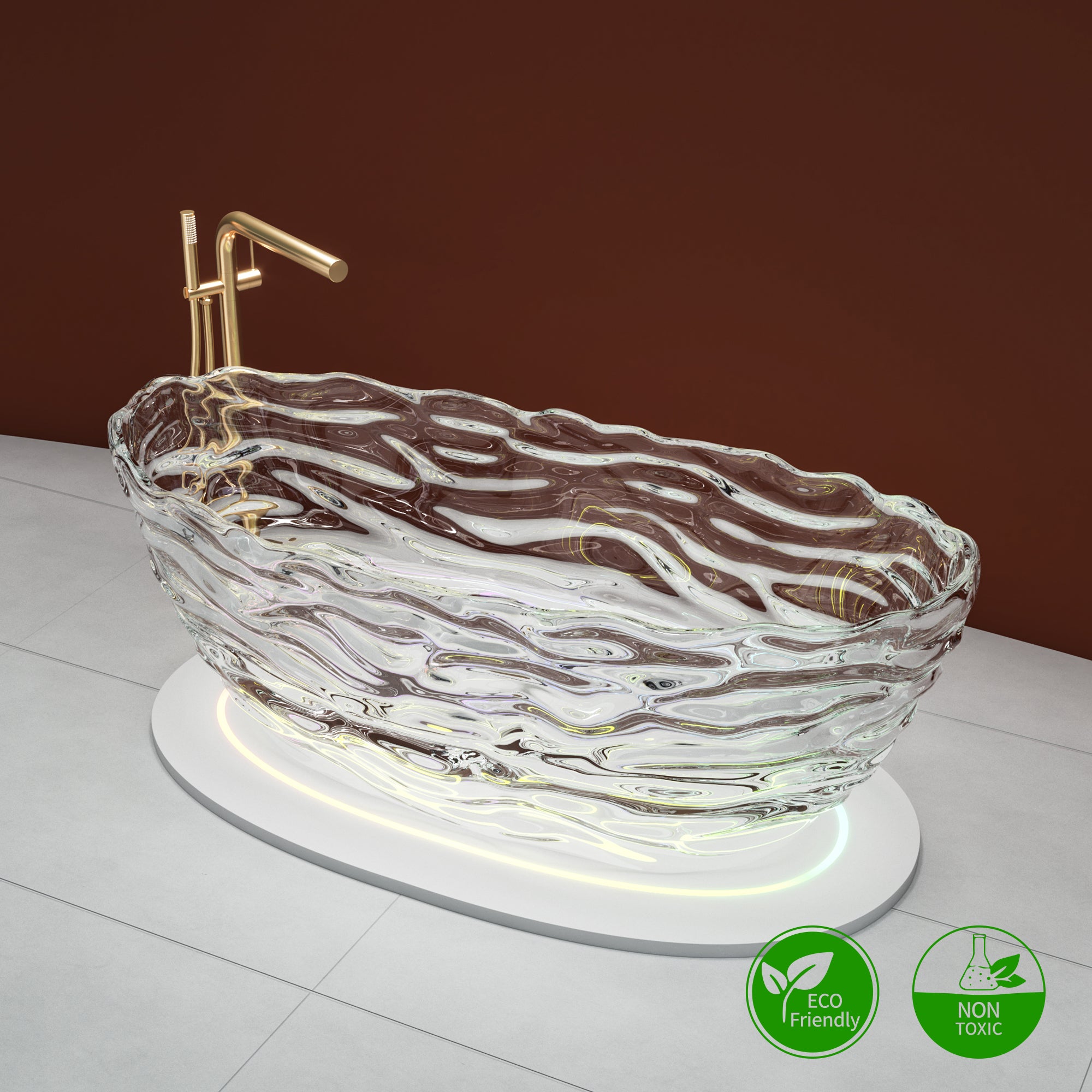 Rainlex 69" Transparent Stone Resin Freestanding Soaking Bathtub
