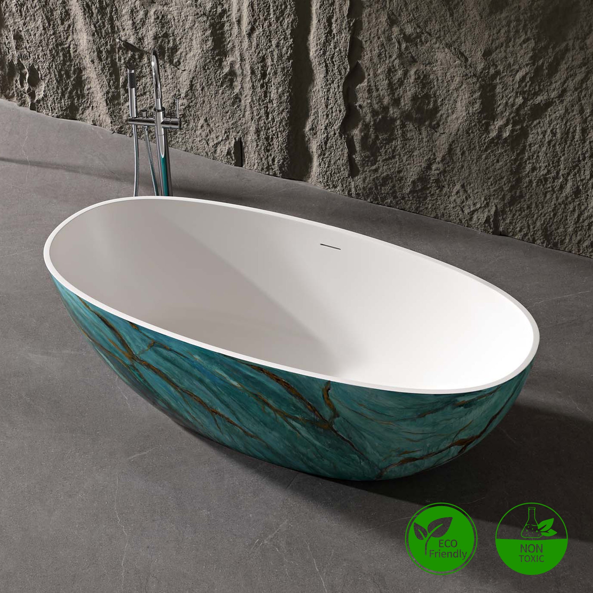 Rainlex 65" Two-Tone Stone Resin Freestanding Bathtub