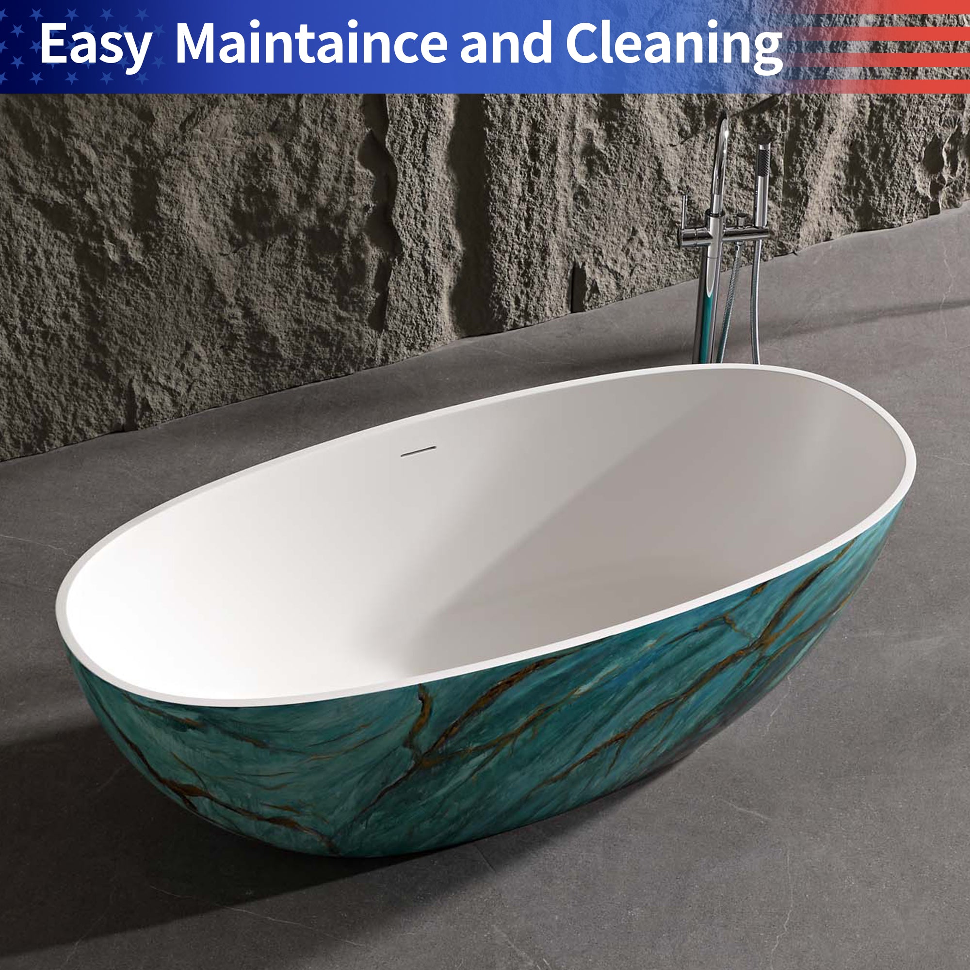 Rainlex 65" Two-Tone Stone Resin Freestanding Bathtub