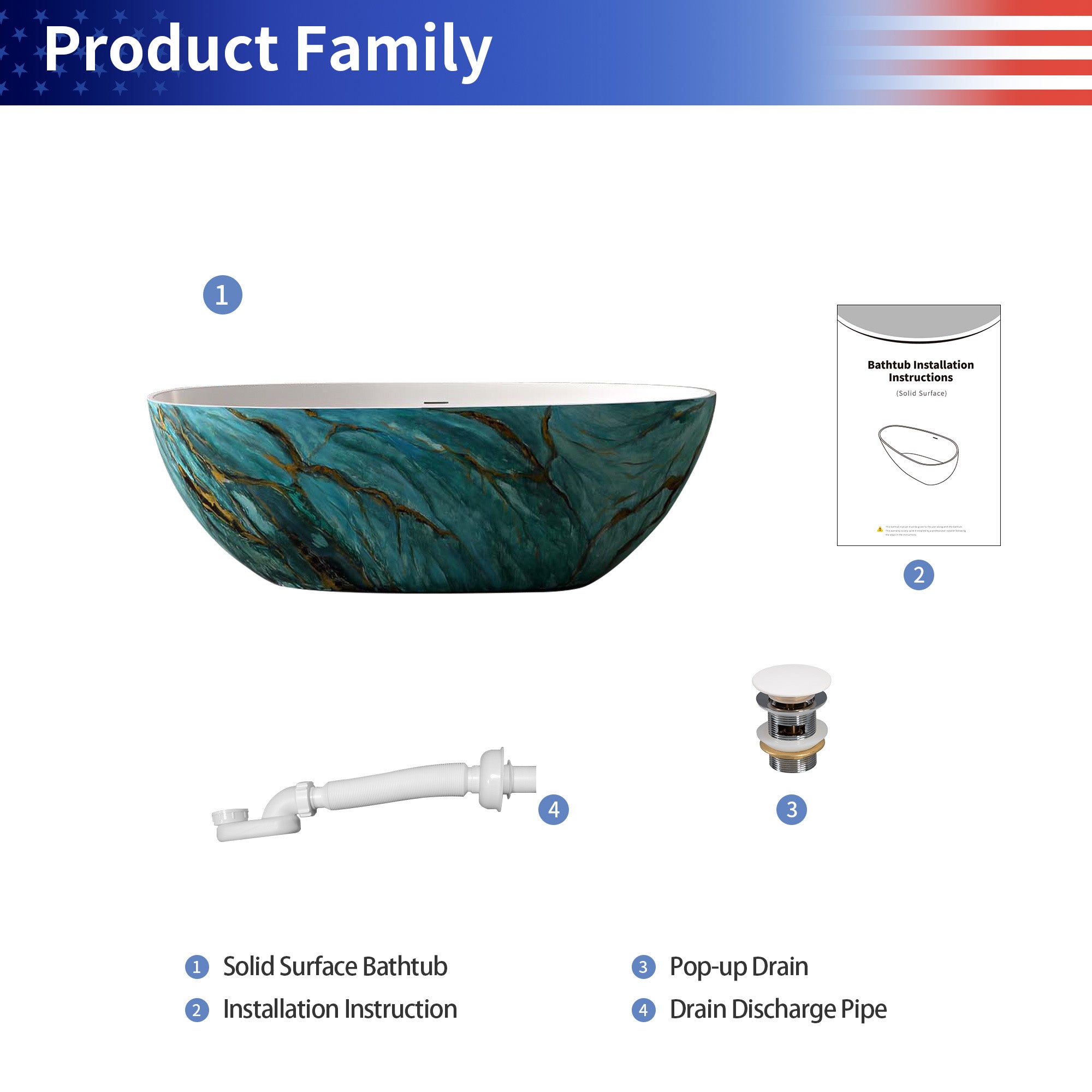 Rainlex 65" Two-Tone Stone Resin Freestanding Bathtub