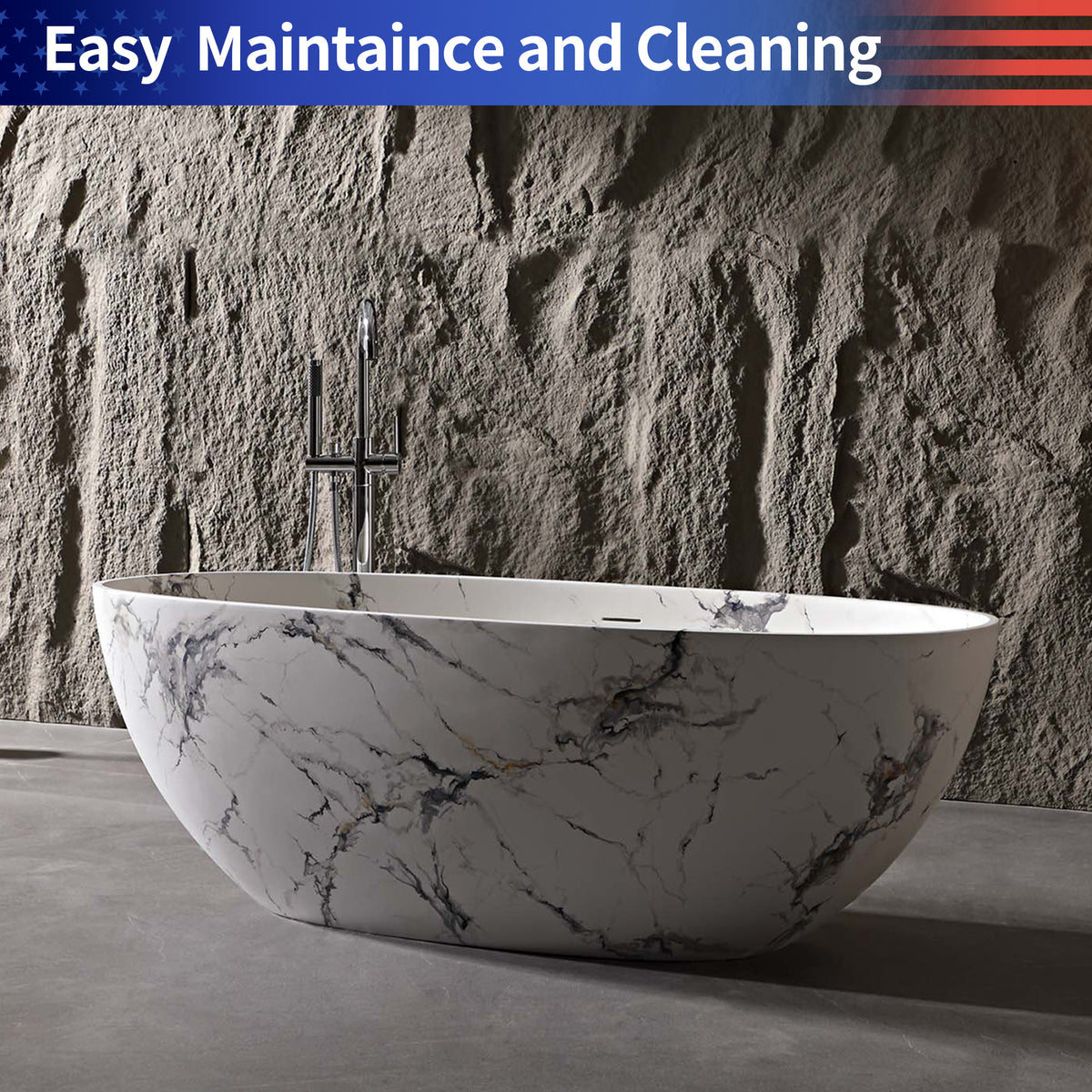 RAINLEX 65 in. Eco-Friendly Freestanding Stone Resin Bathtub