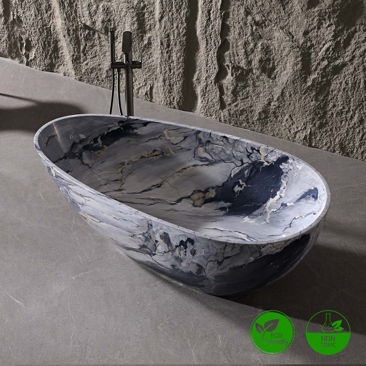 Rainlex 59" Tie-Dye Marble Solid Surface Freestanding Bathtub