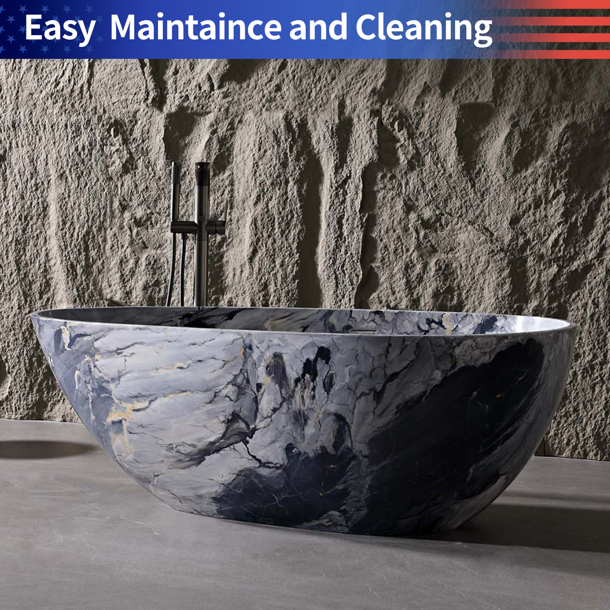 RAINLEX 59 in. Freestanding Solid Surface Bathtub, Tie-Dye Marble Finish