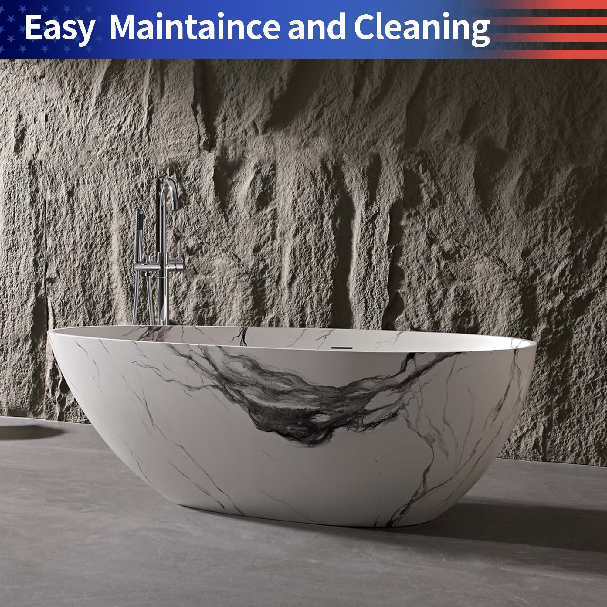 Rainlex 59" Tie-Dye Marble Stone Resin Freestanding Bathtub