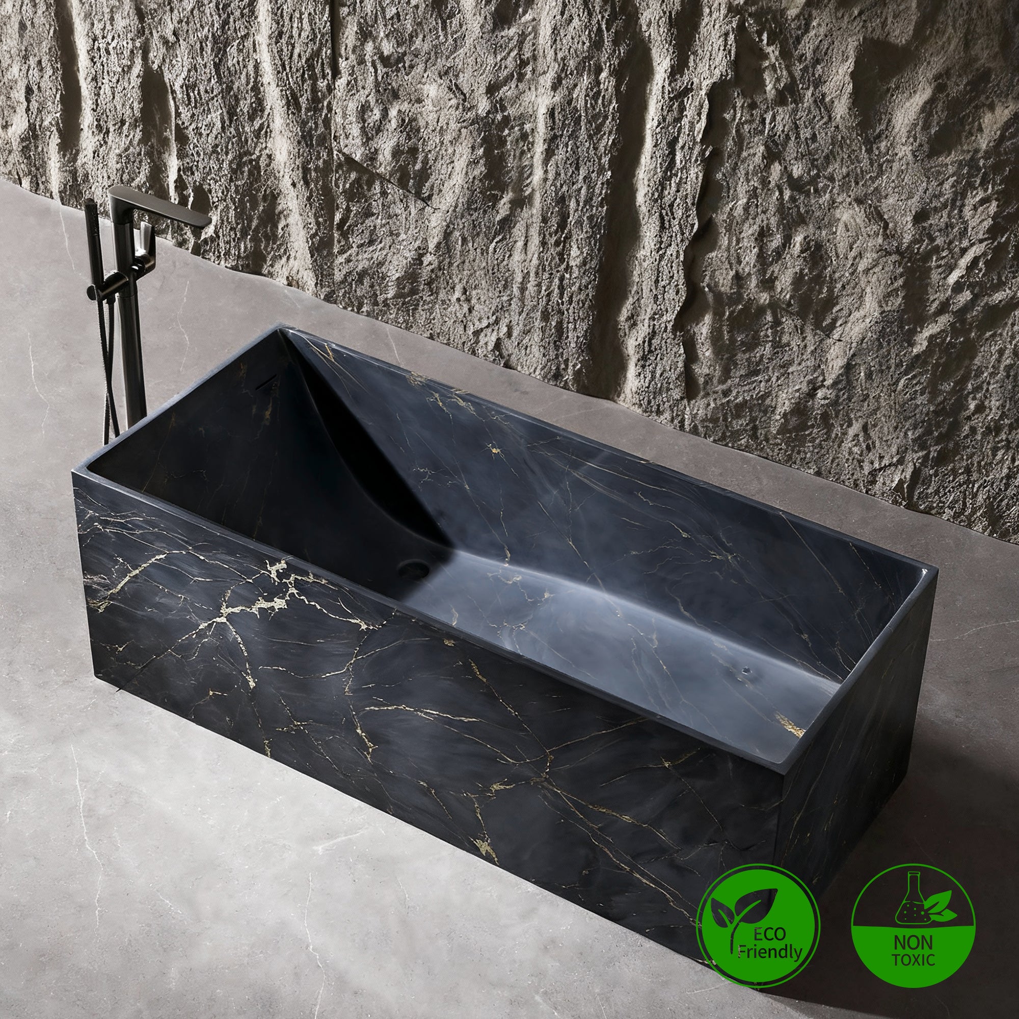 Rainlex 67" Ink-Wash Marble Solid Surface Freestanding Bathtub
