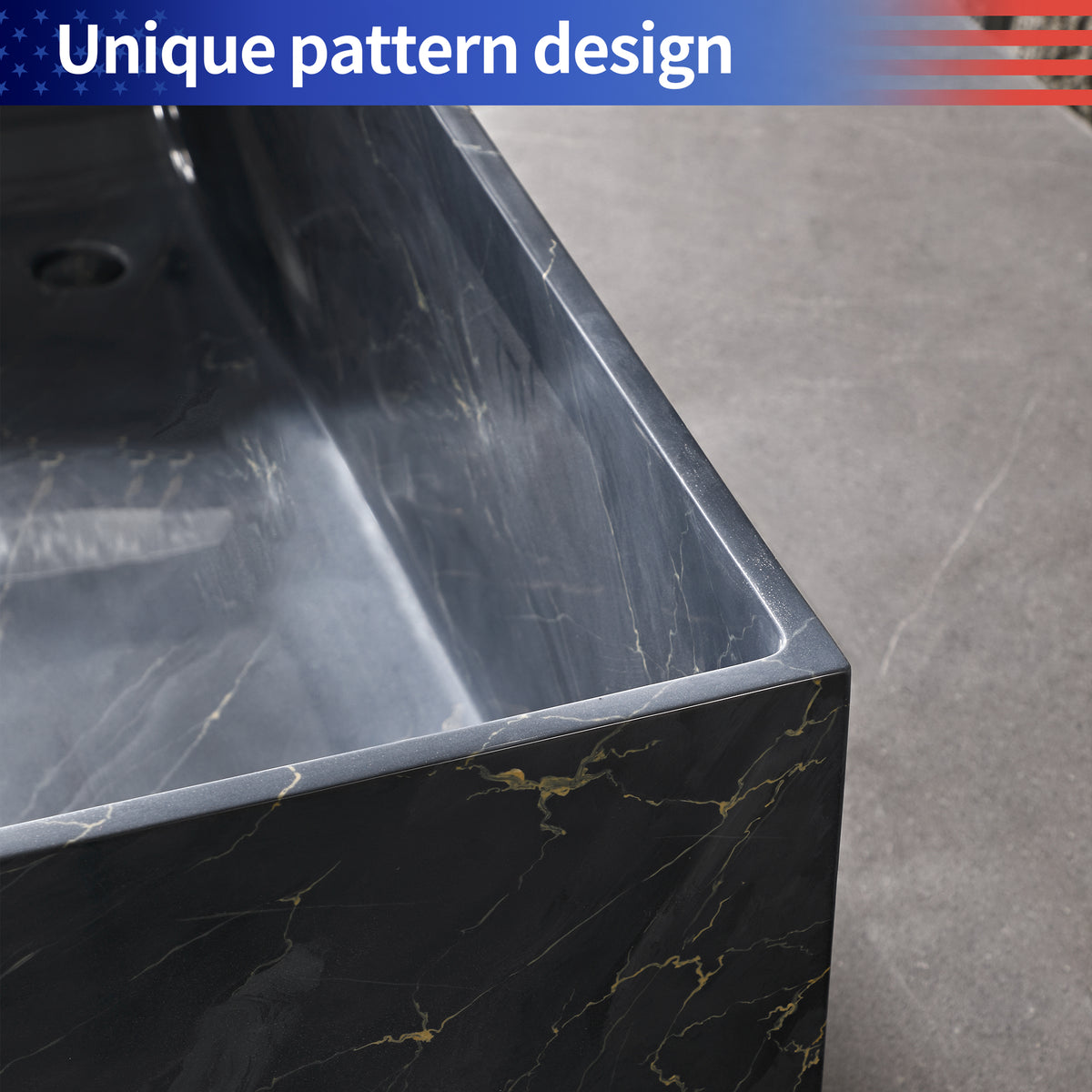 RAINLEX 67 in. Freestanding Solid Surface Bathtub, Ink-Wash Marble Finish