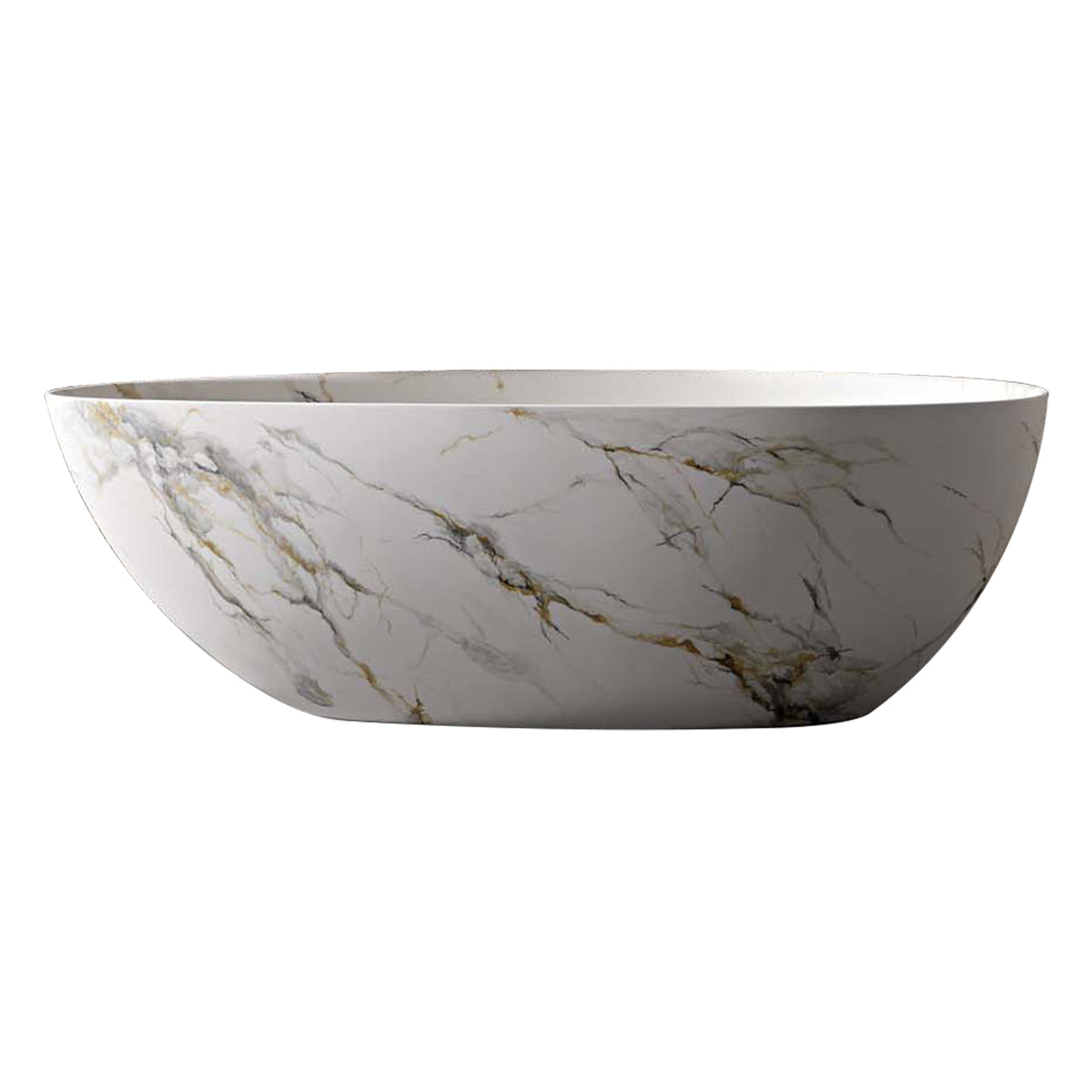 RAINLEX 67 in. Freestanding Solid Surface Bathtub with Black & Gold Veining in Matte White