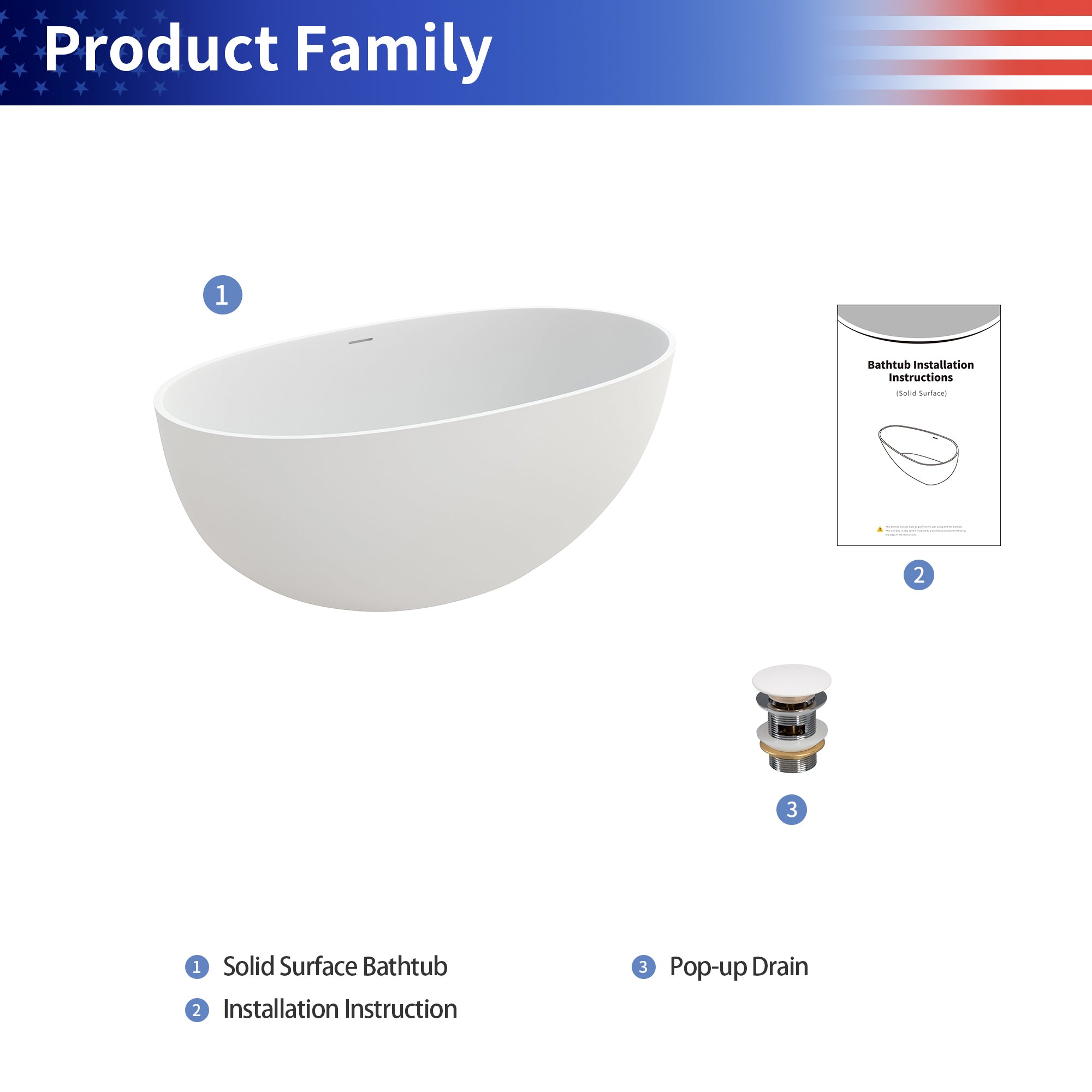 55" Stone Resin Freestanding Soaking Bathtub
