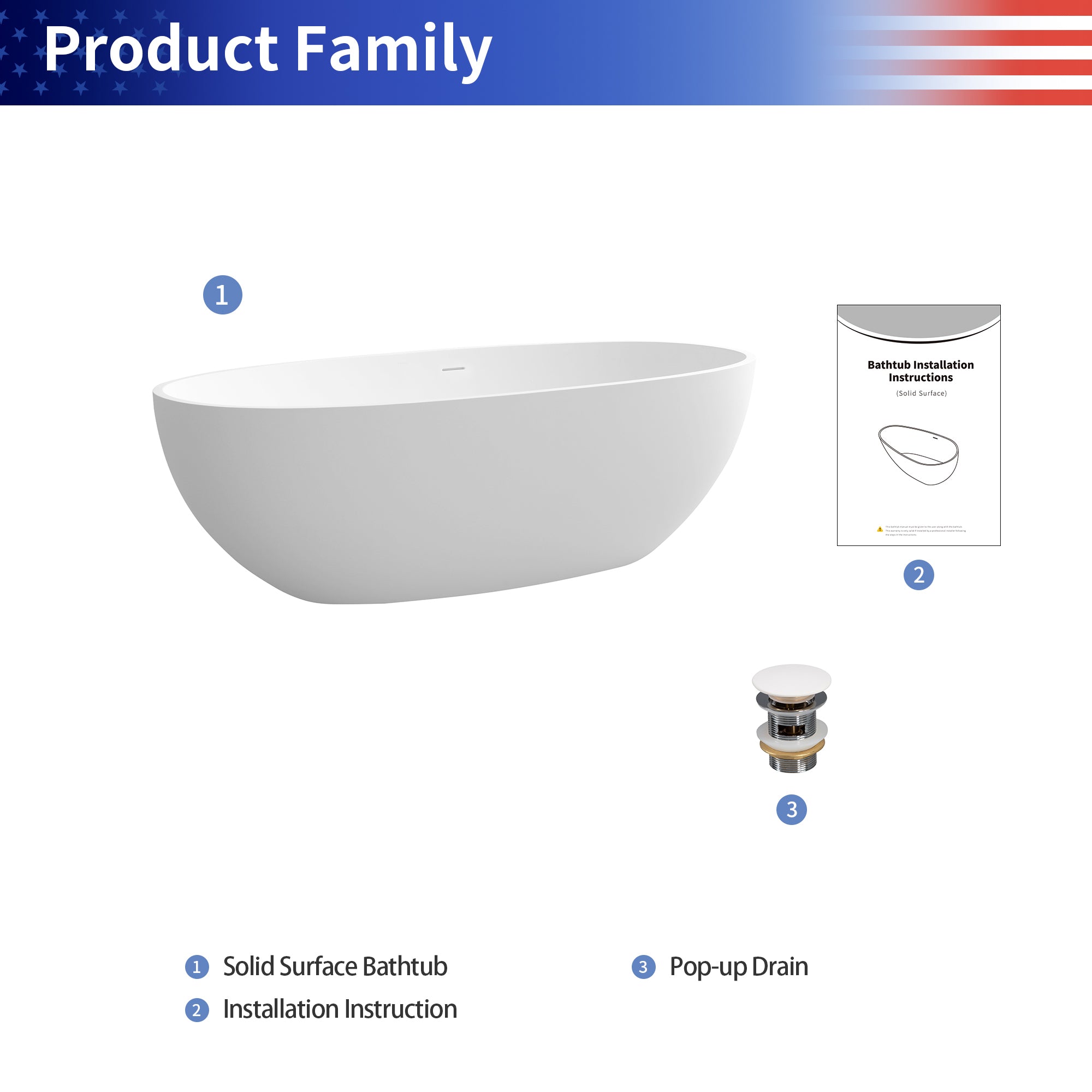 55" Stone Resin Freestanding Soaking Bathtub