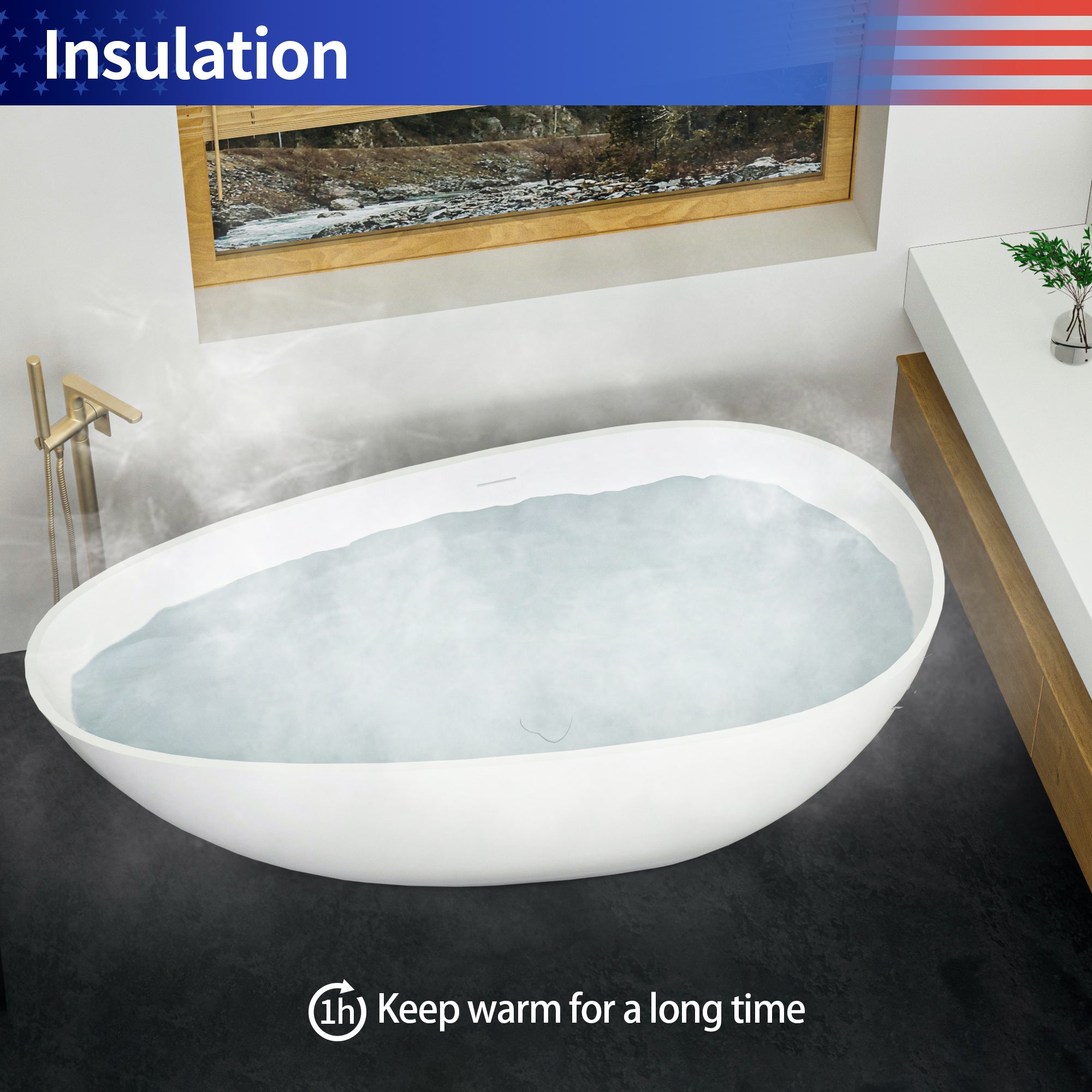 69" Stone Resin Freestanding Soaking Bathtub