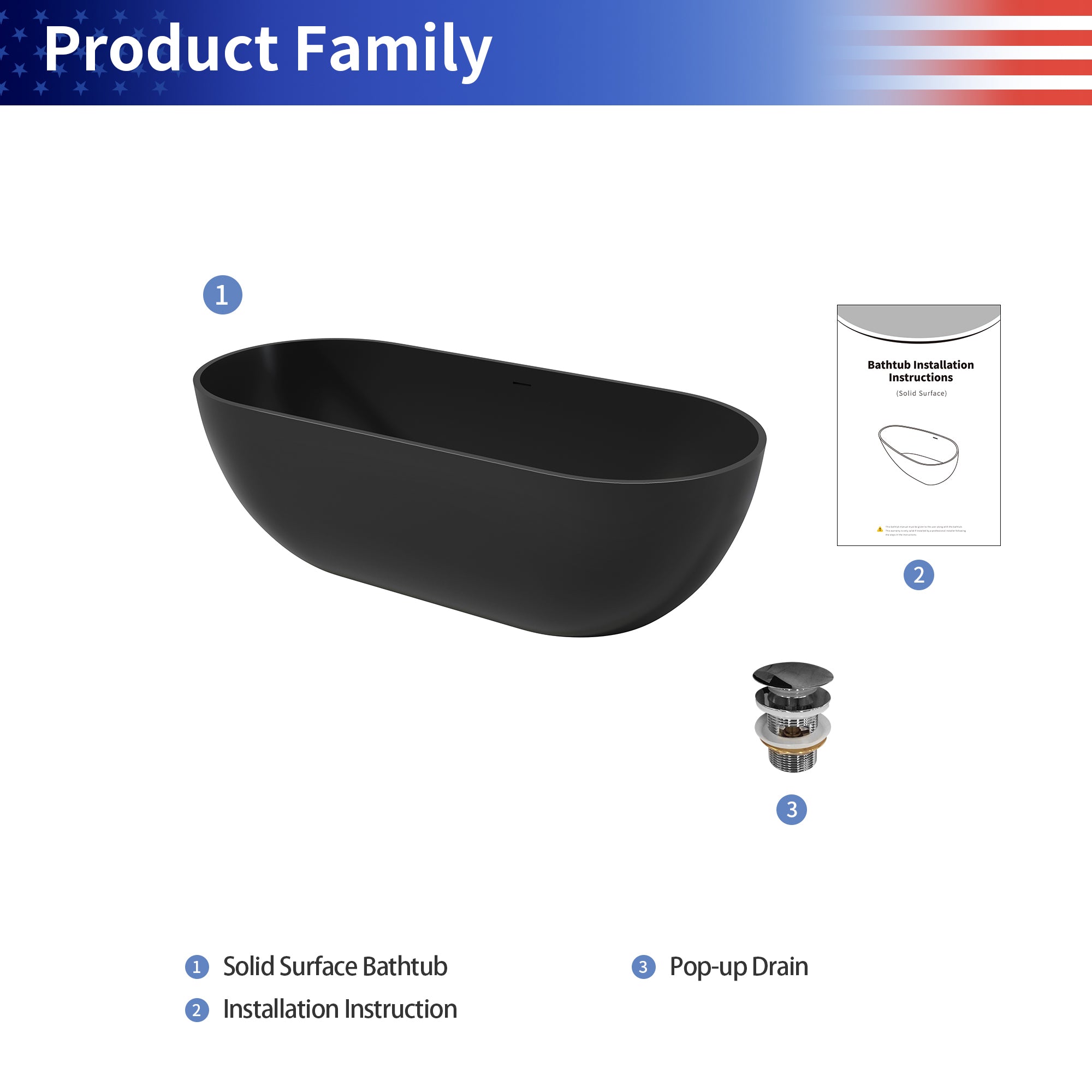 69" Stone Resin Freestanding Soaking Bathtub