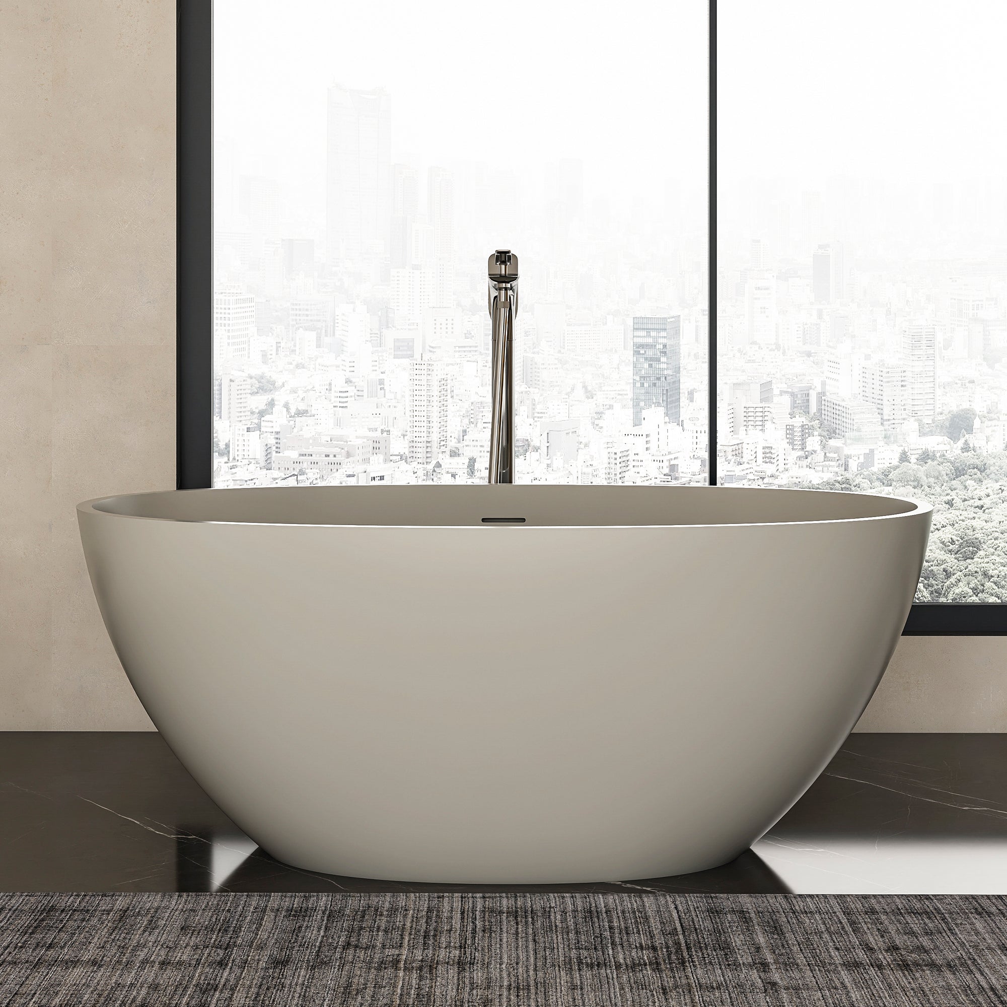 55" Solid Surface Freestanding Soaking Bathtub