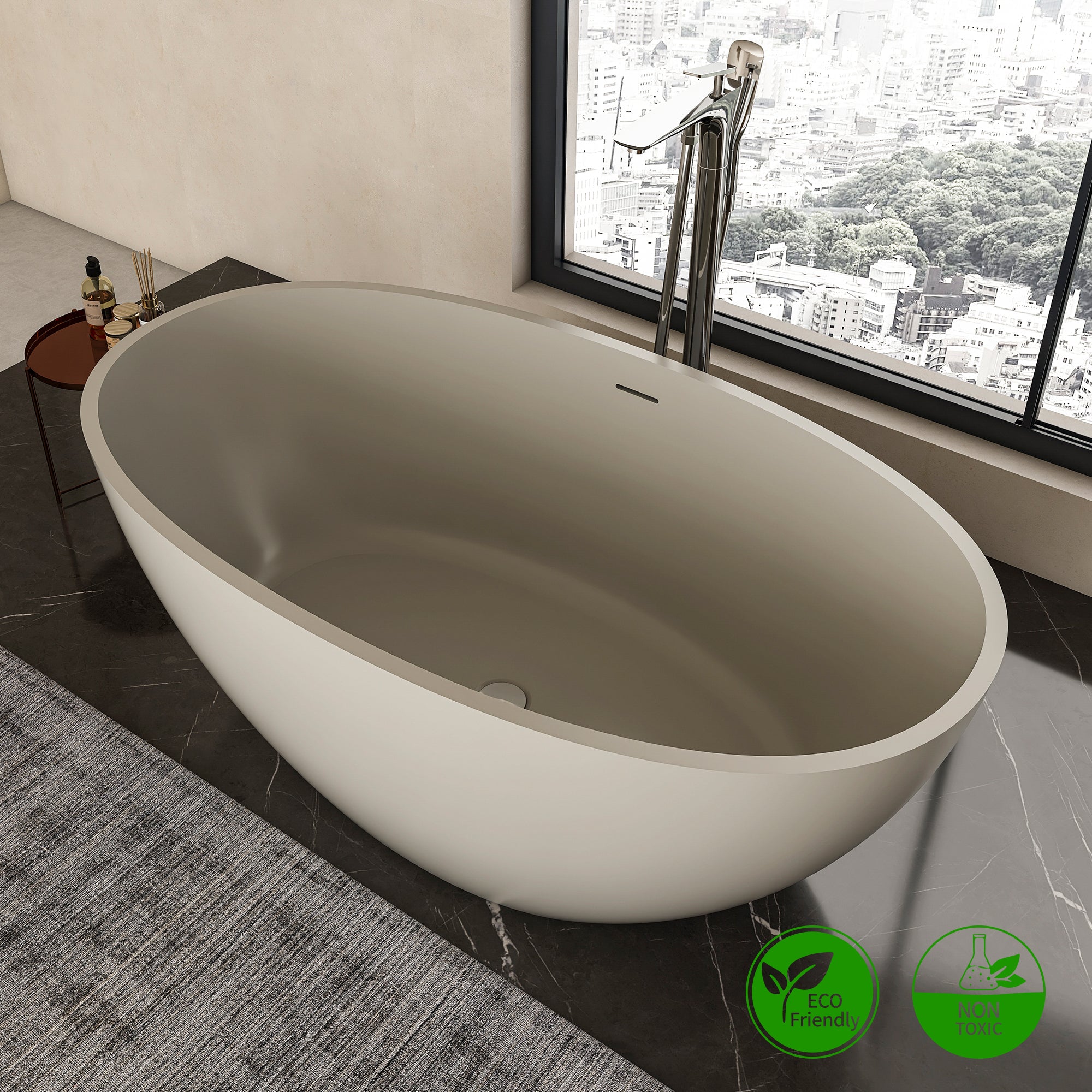 55" Solid Surface Freestanding Soaking Bathtub