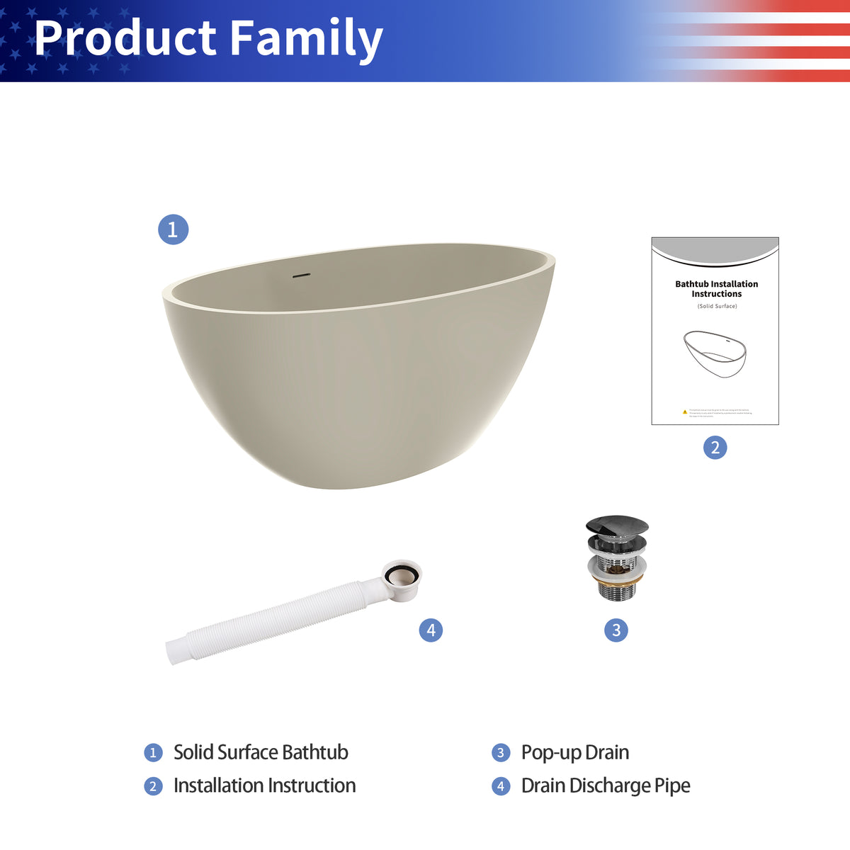 RAINLEX 55 in. Freestanding Solid Surface Soaking Bathtub