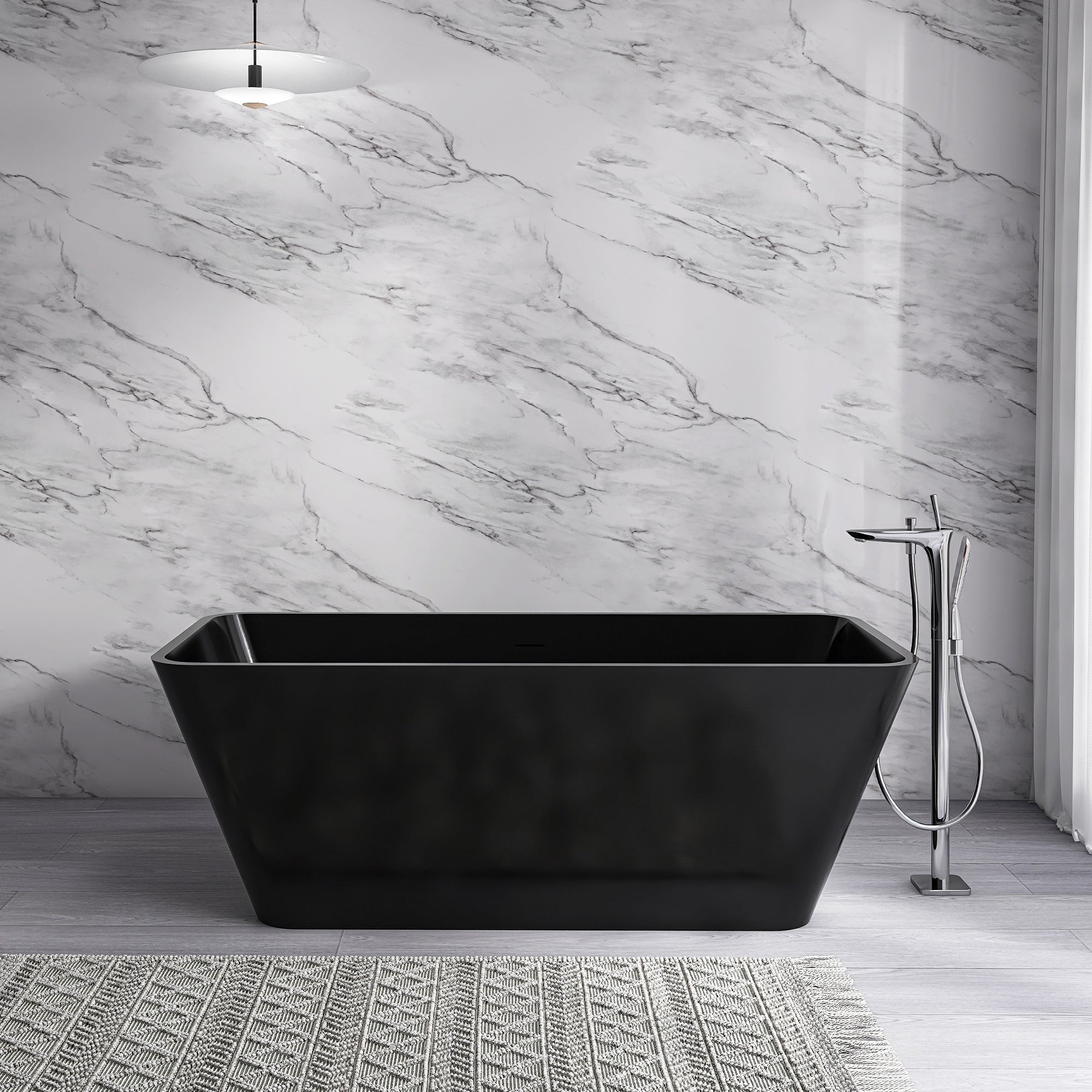 67" Matte Black Solid Surface Freestanding Soaking Bathtub